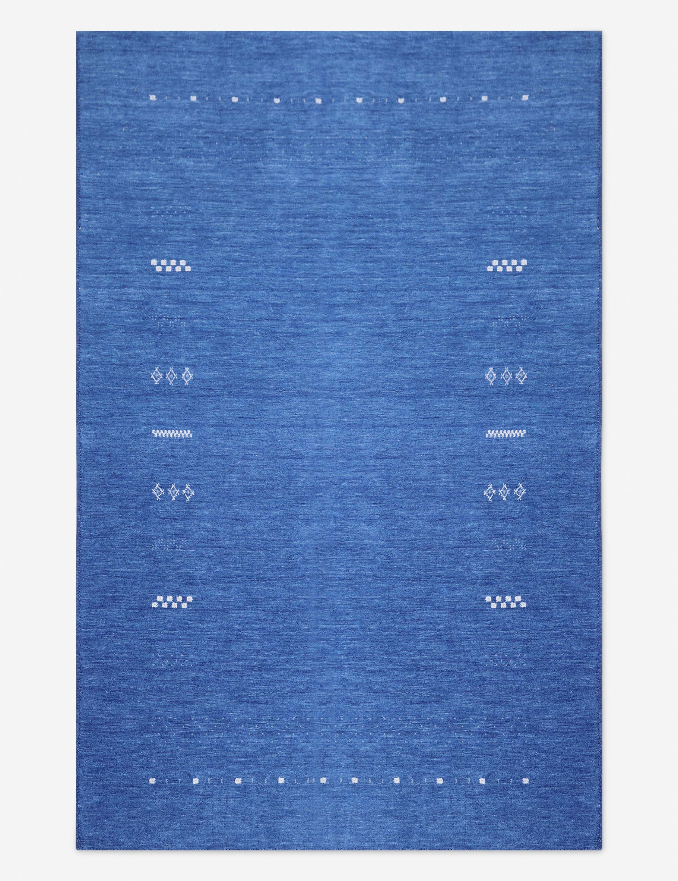 Hand-Knotted Blue Wool Rectangular Area Rug 5' x 8'