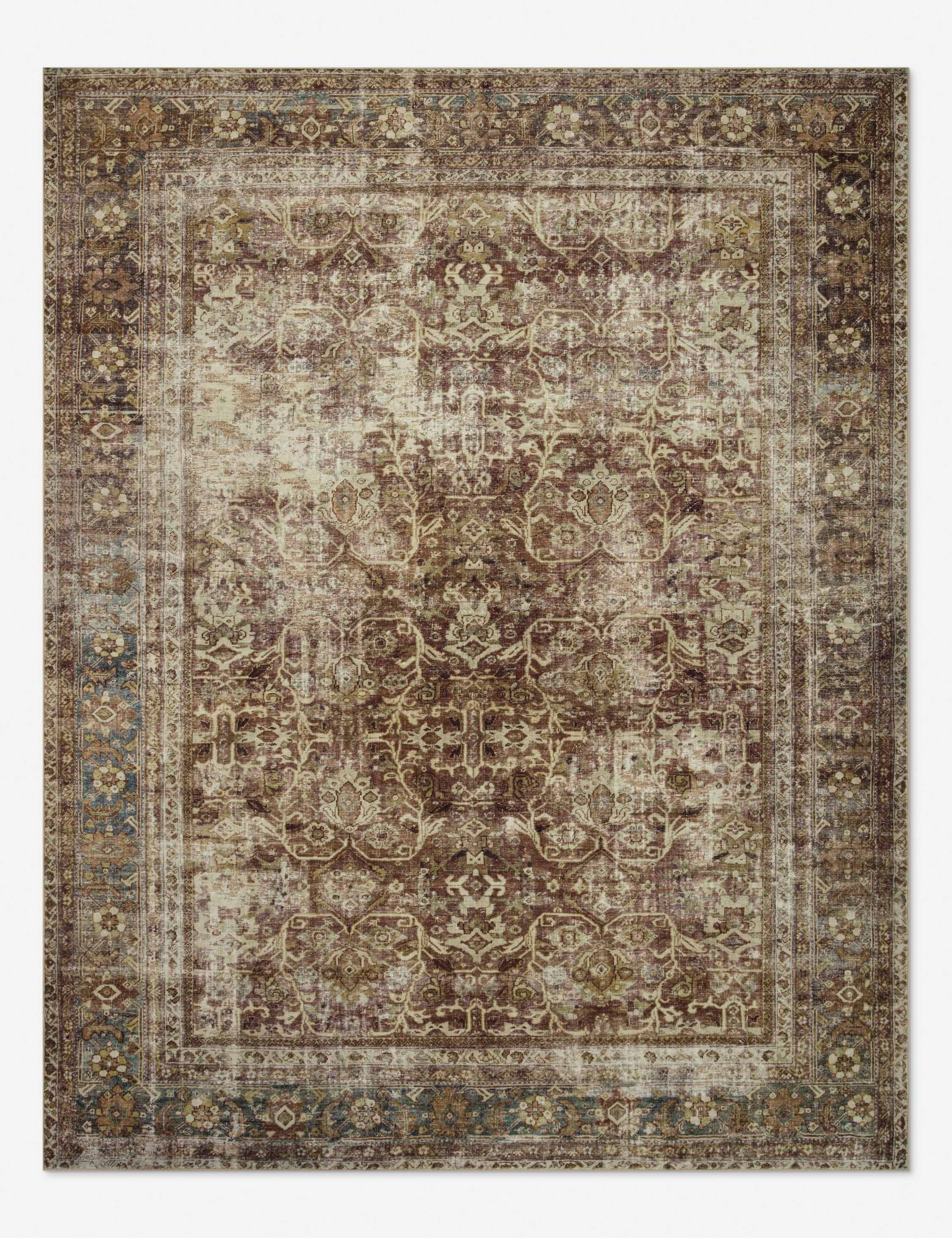 Sinclair Rust and Lagoon Washable Synthetic Area Rug 7'6" x 9'6"