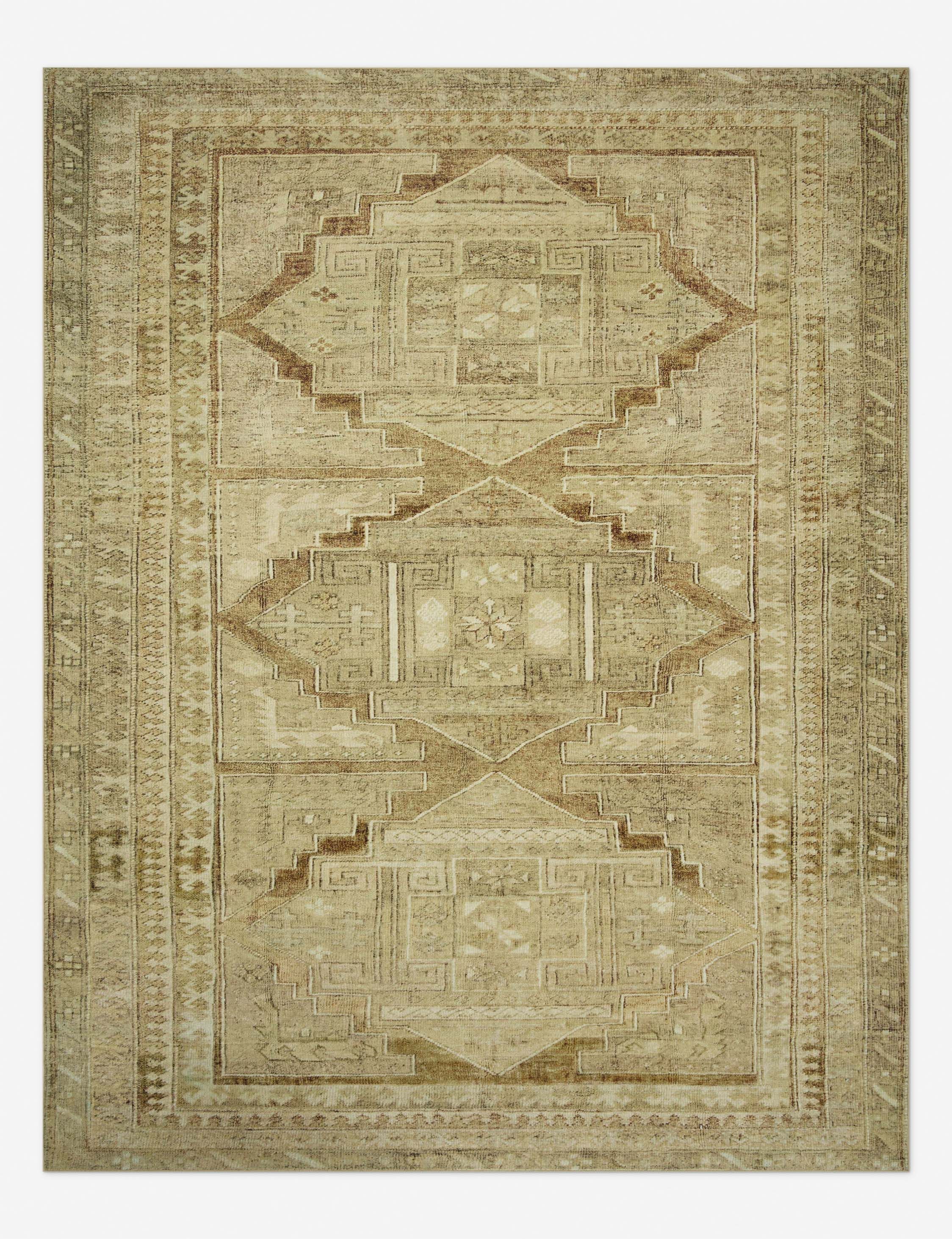 Sinclair Washable Khaki and Tobacco Synthetic Runner Rug 2' x 5'