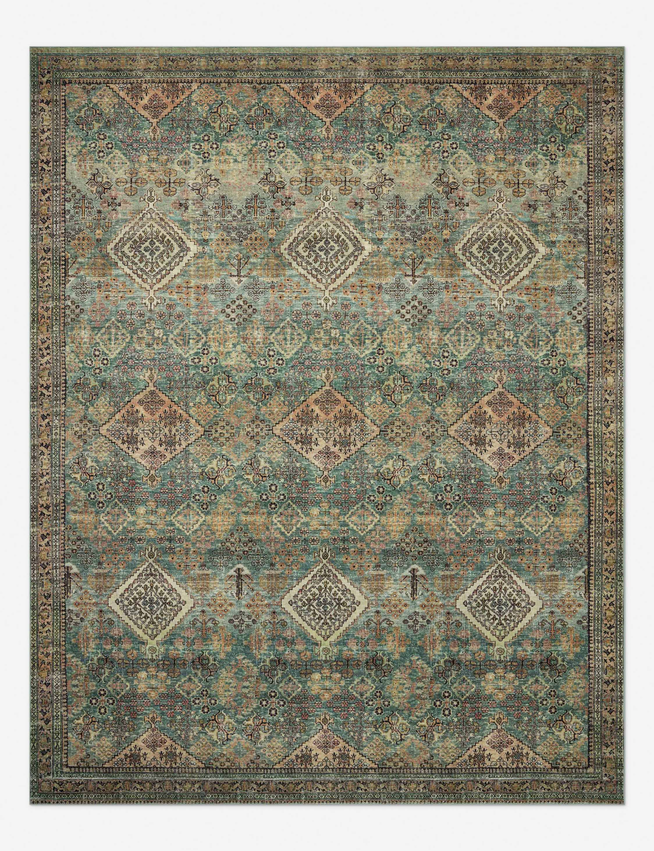 Sinclair Turquoise Multi 5' x 7' Washable Synthetic Area Rug