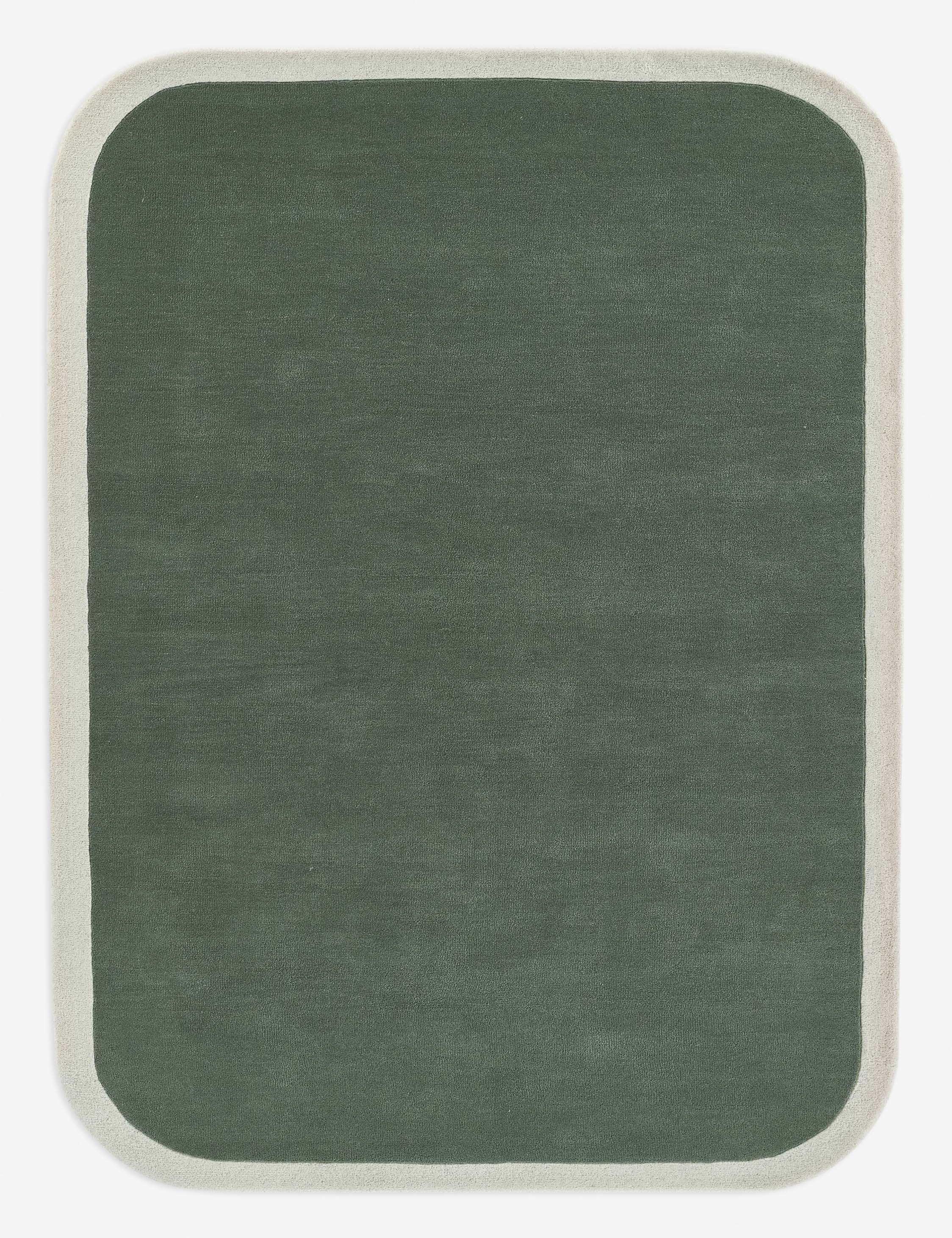 Green Hand-Tufted Wool Runner with Ivory Border