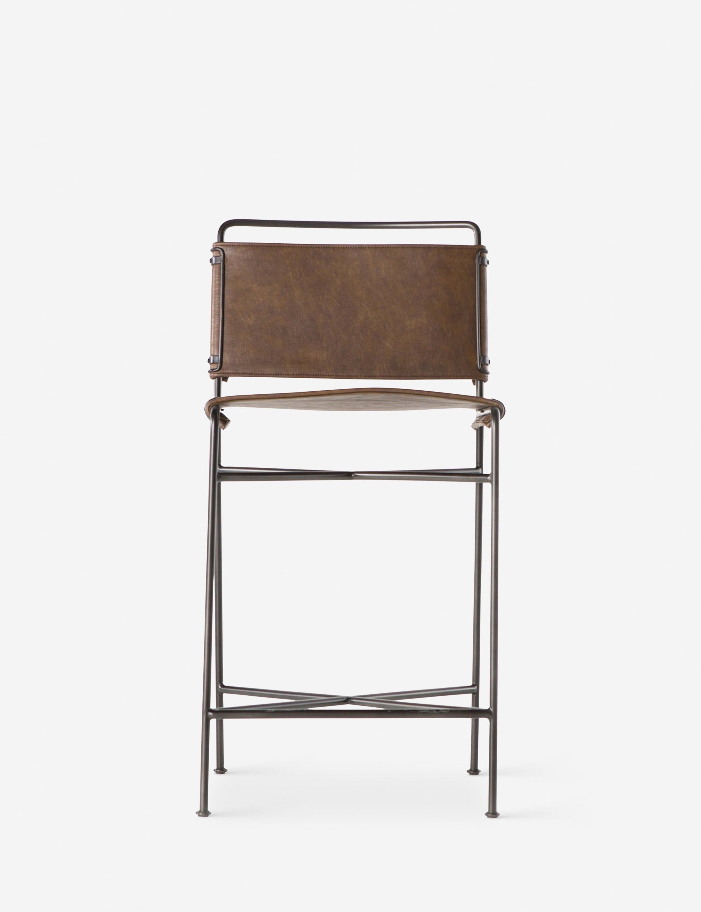 Distressed Brown Modern Counter Stool with Steel Tubing