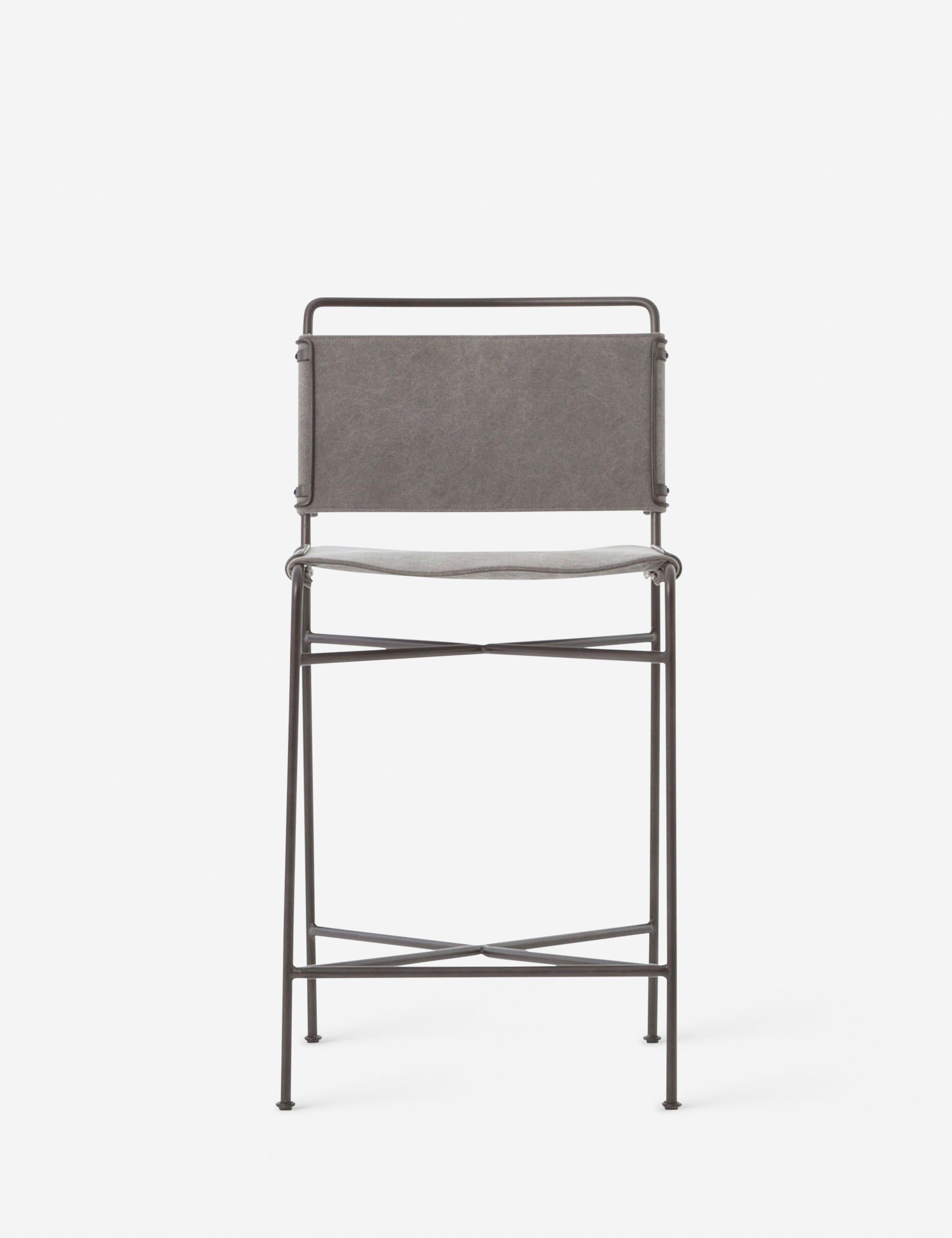 Stonewash Grey Metal Counter Stool with Fabric Sling Seat