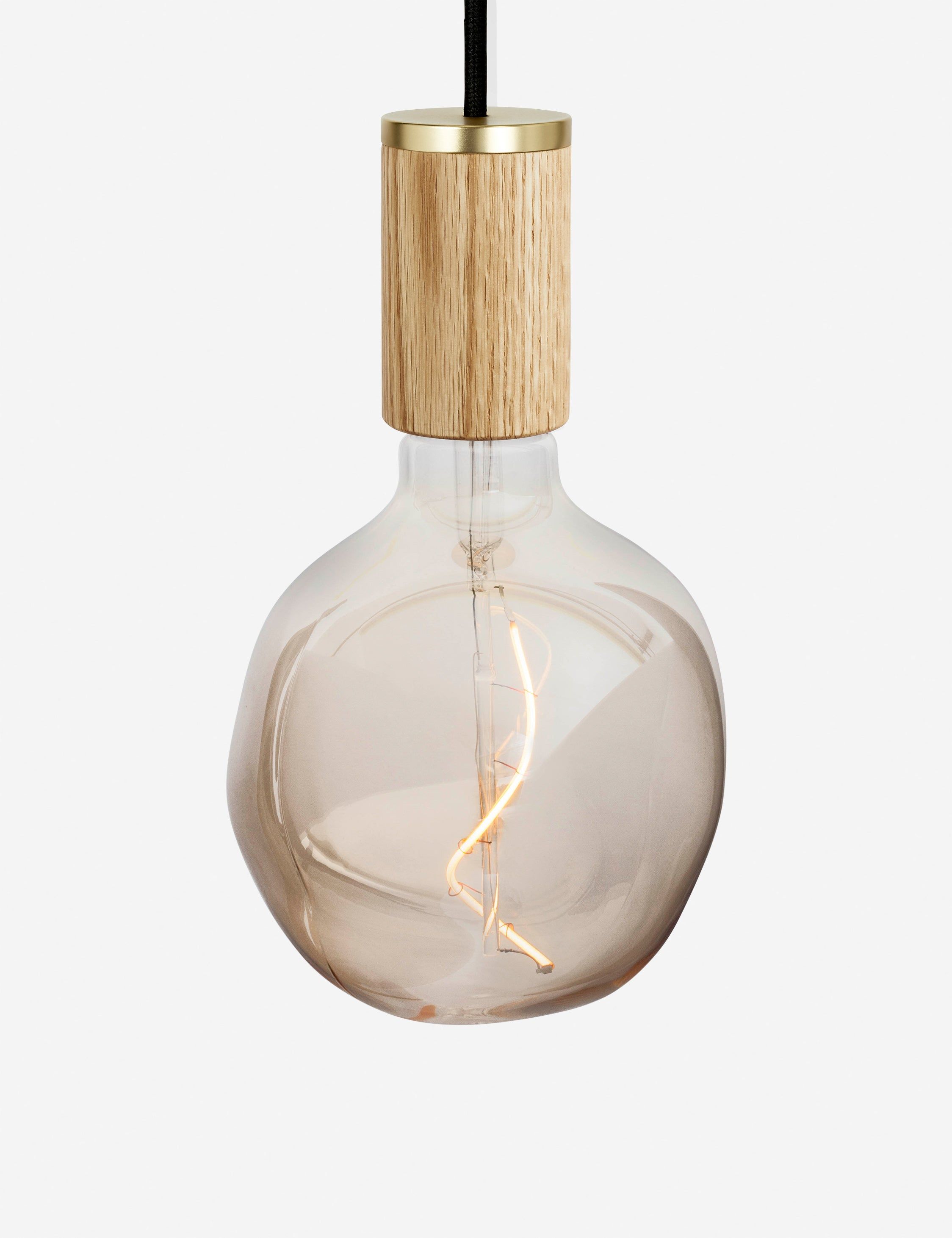 Oak and Glass Mini Pendant Light with LED Bulb