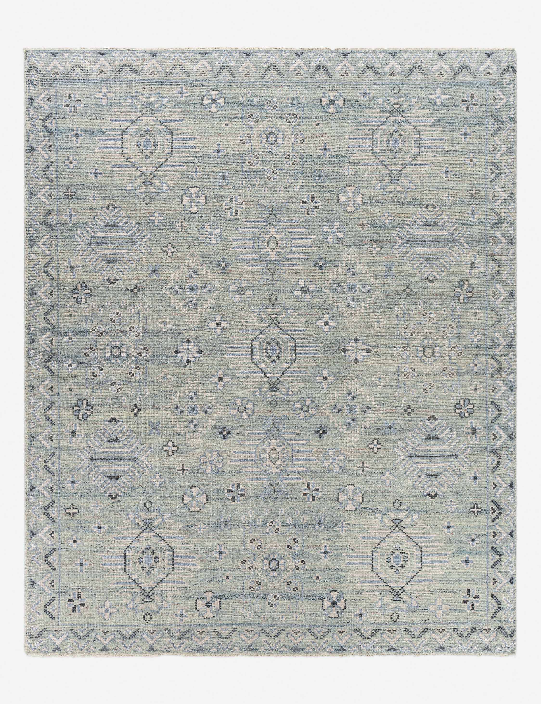 Barrish Hand-Knotted Sage Green Wool Rug - 8'10" x 12'