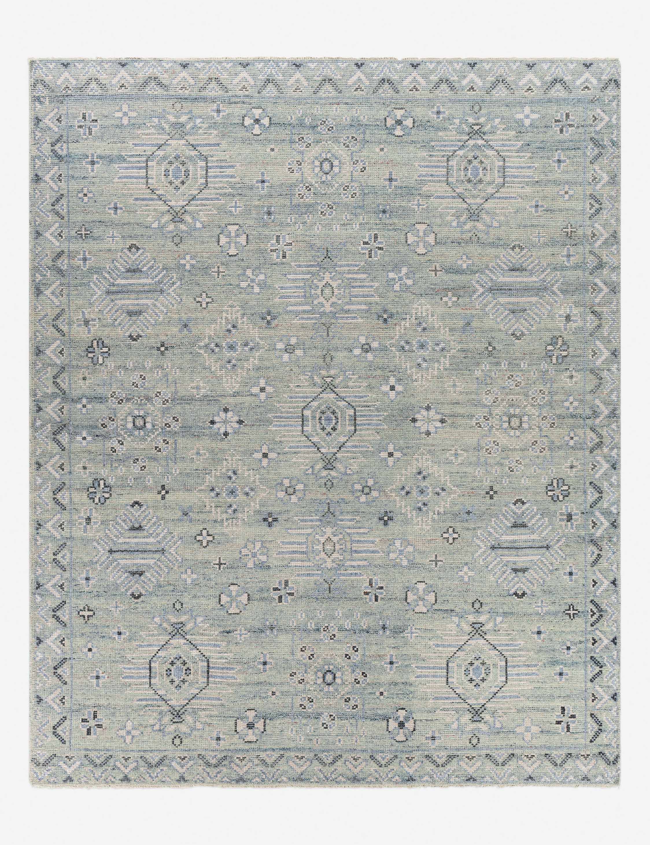 Sage Green Hand-Knotted Wool Rectangular Rug 12' x 15'