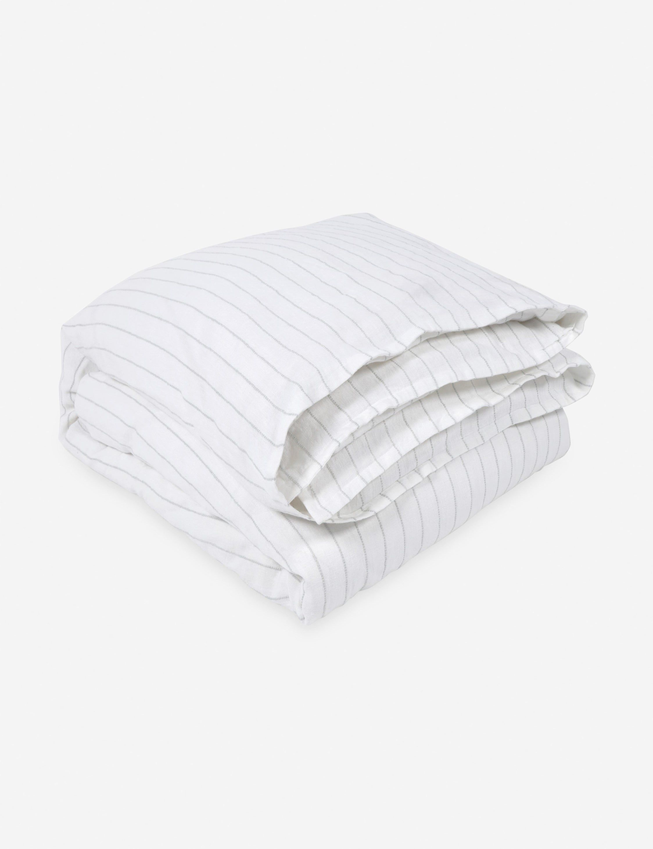 Blake Ocean Stripe Hand-Loomed Cotton Queen Duvet Cover - White and Ocean