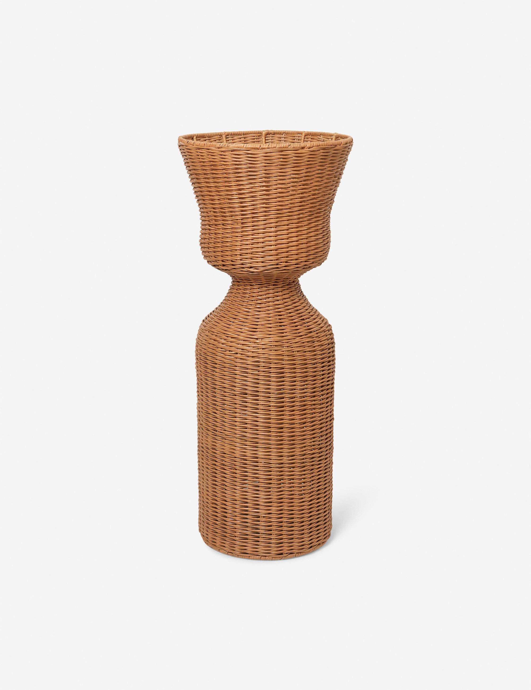 Tall Natural Rattan and Iron Wicker Plant Stand