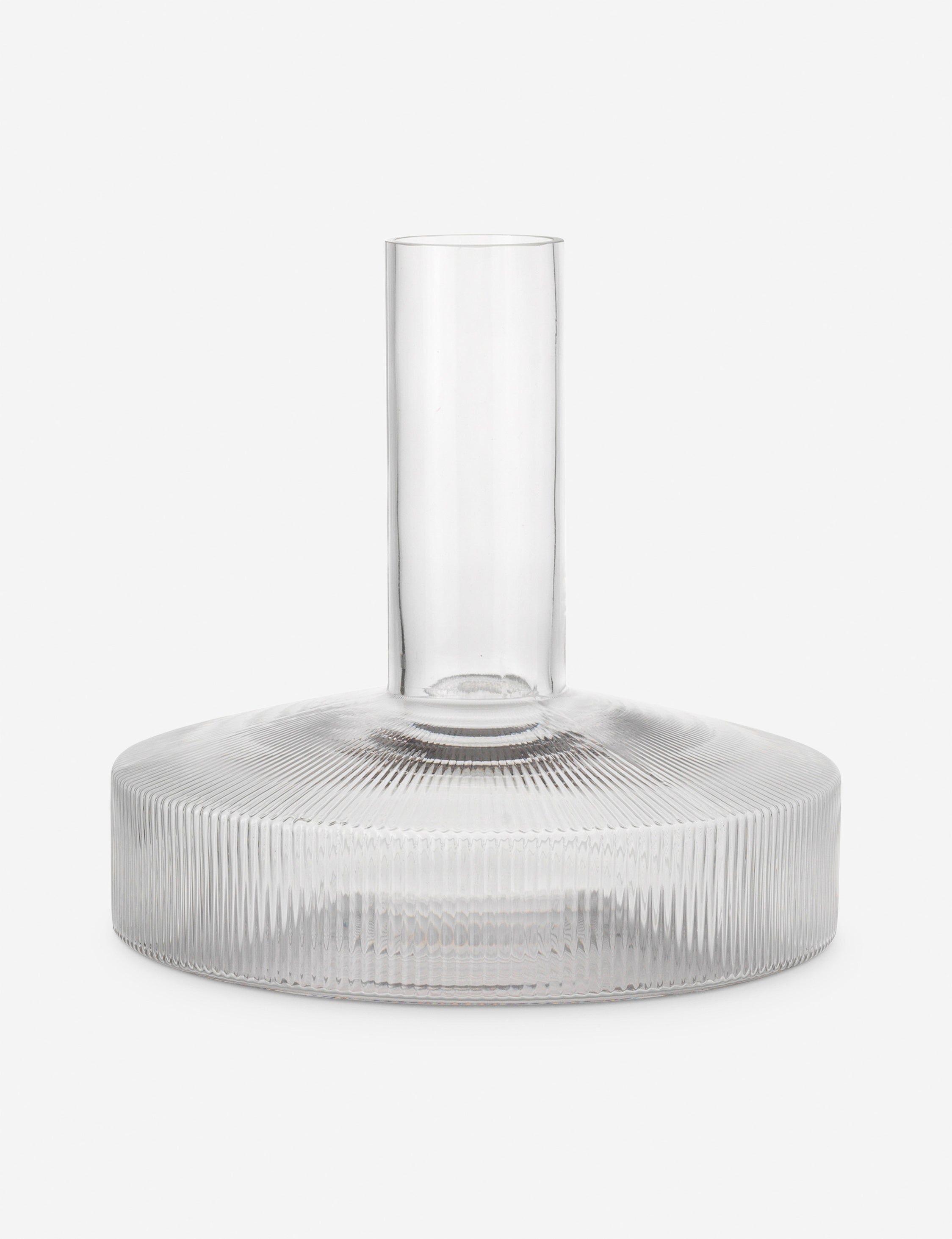 Clear Glass Ripple Wine Carafe with Vertical Grooves