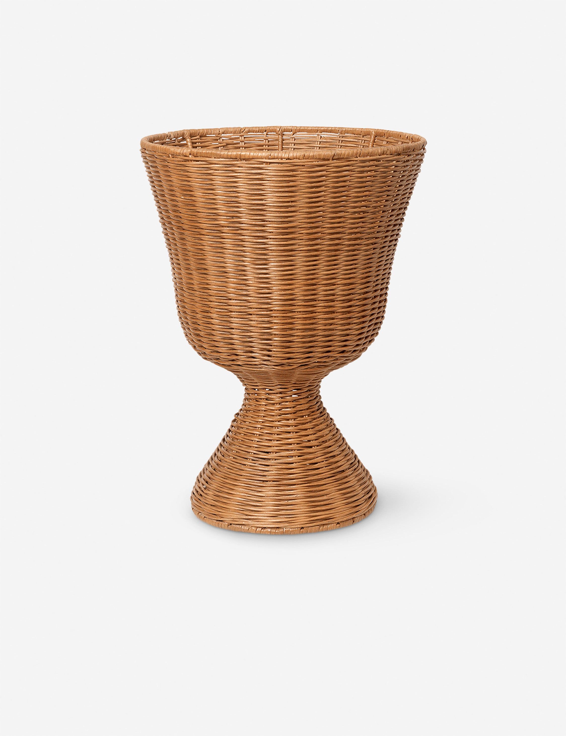 Small Natural Rattan and Iron Pedestal Plant Stand