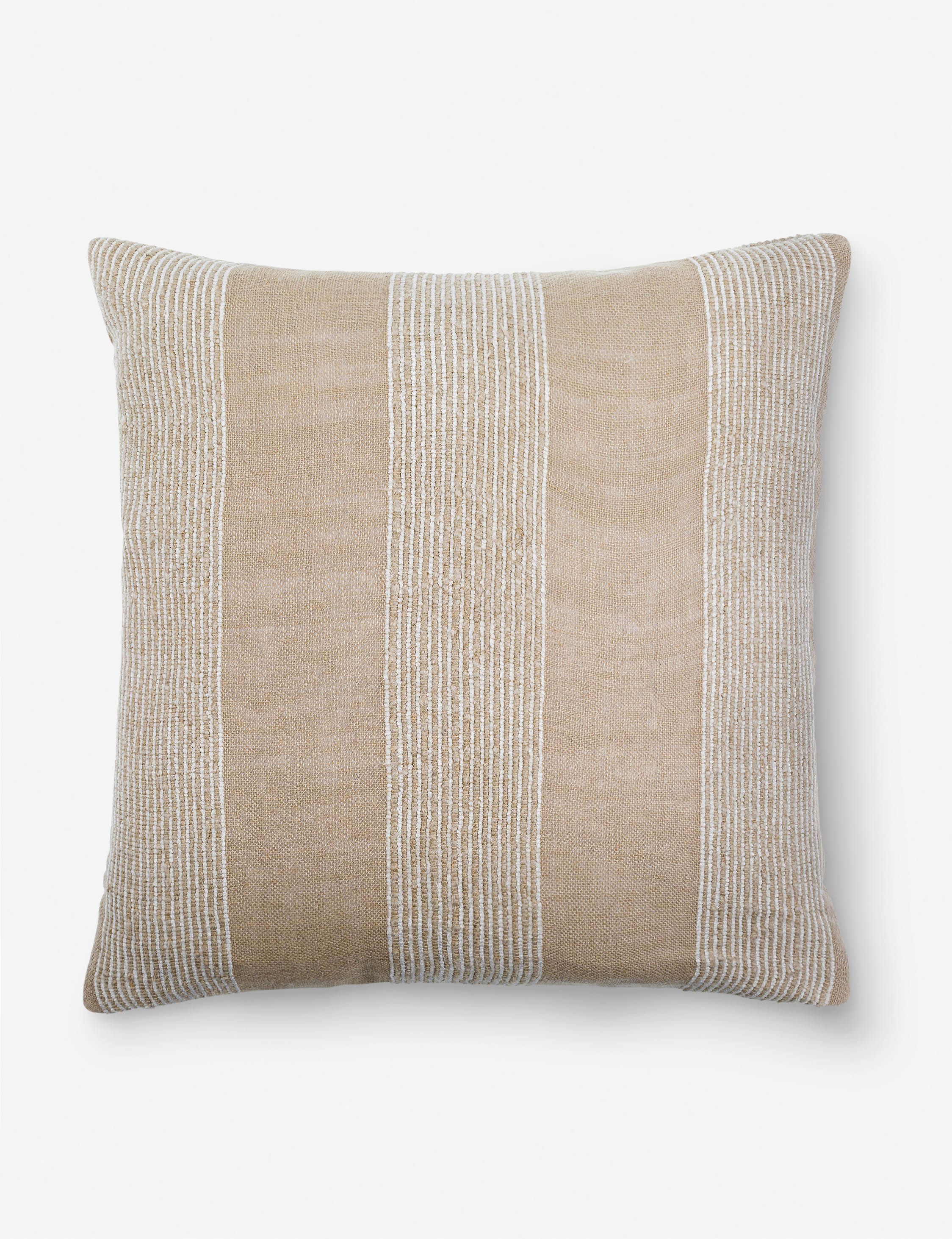 Beige and White Linen Stripe Pillow - 20" x 20" with Down Fill