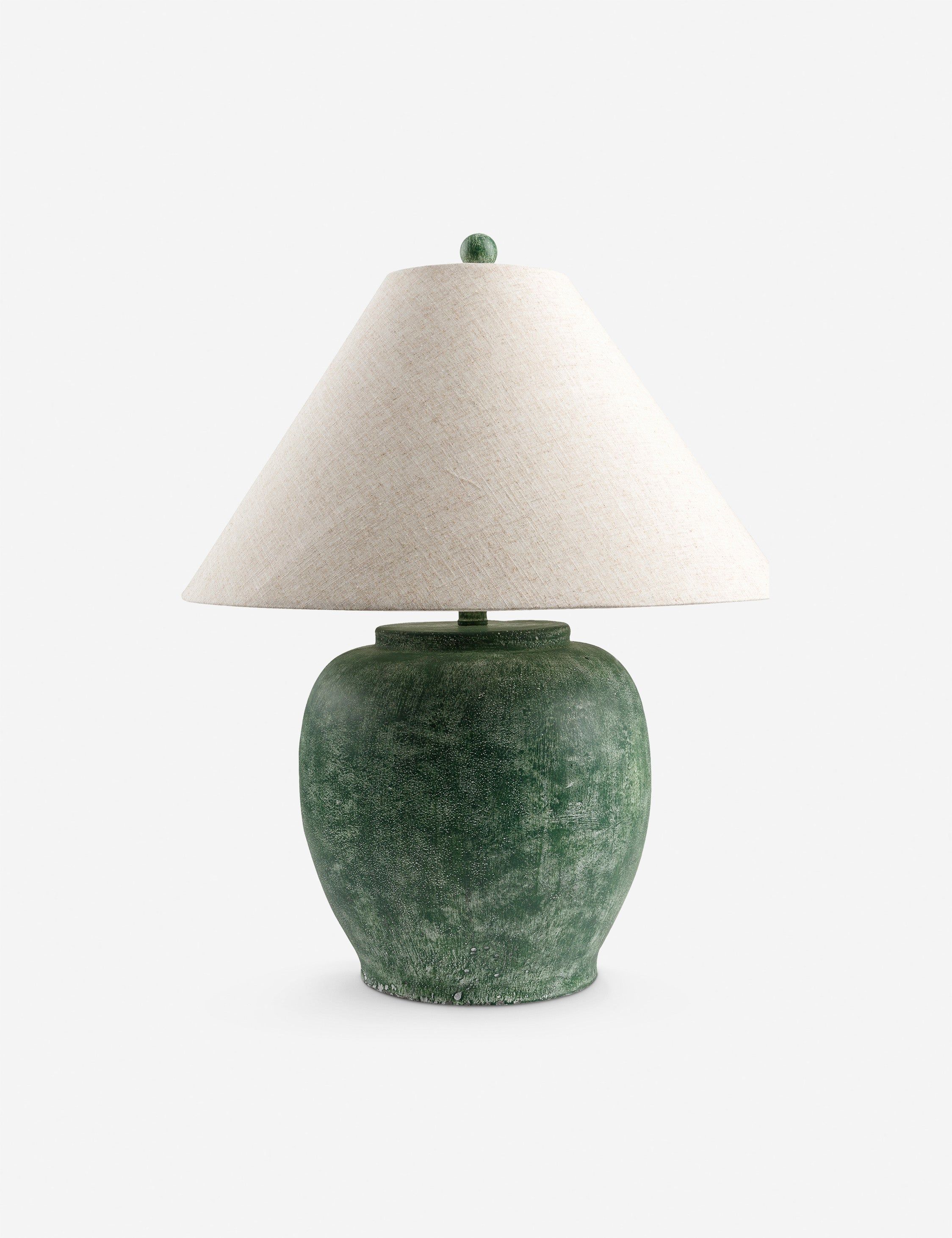Green Concrete Table Lamp with Beige Linen Shade