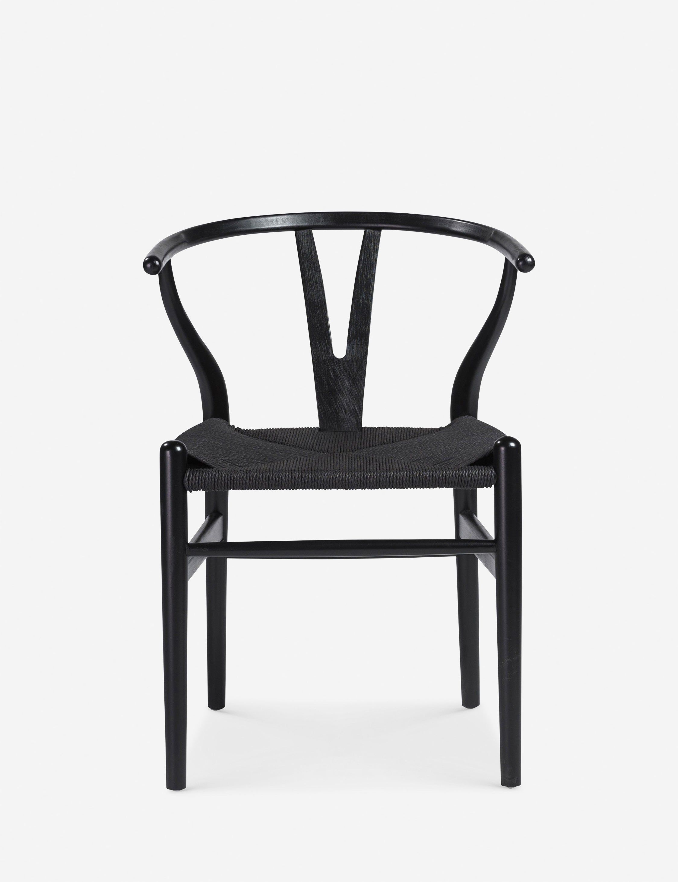 Evelina Black Beech Wood Side Chair with Woven Rush Seat, Set of 2