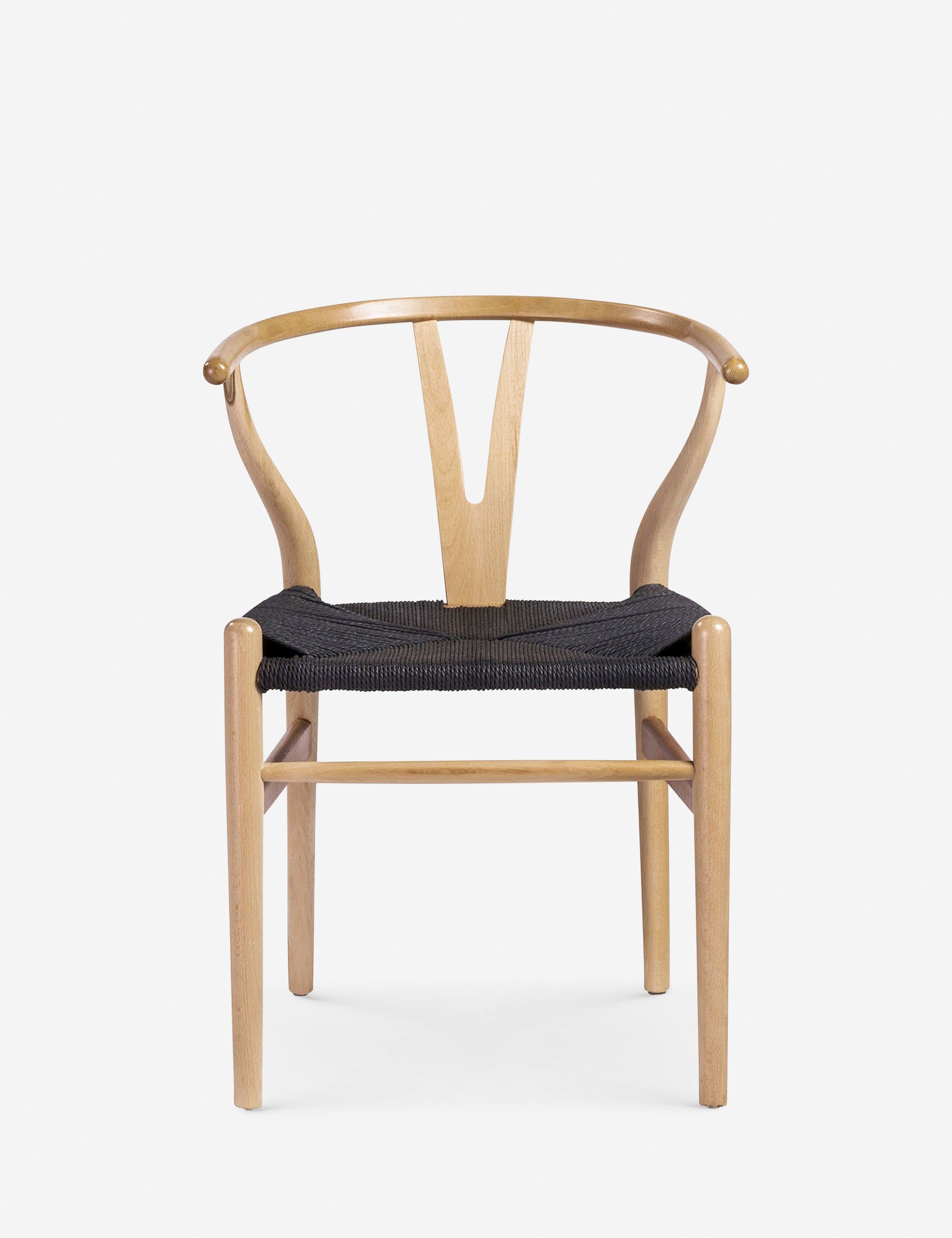Evelina Natural Beech Wood and Black Rush Wishbone Side Chair