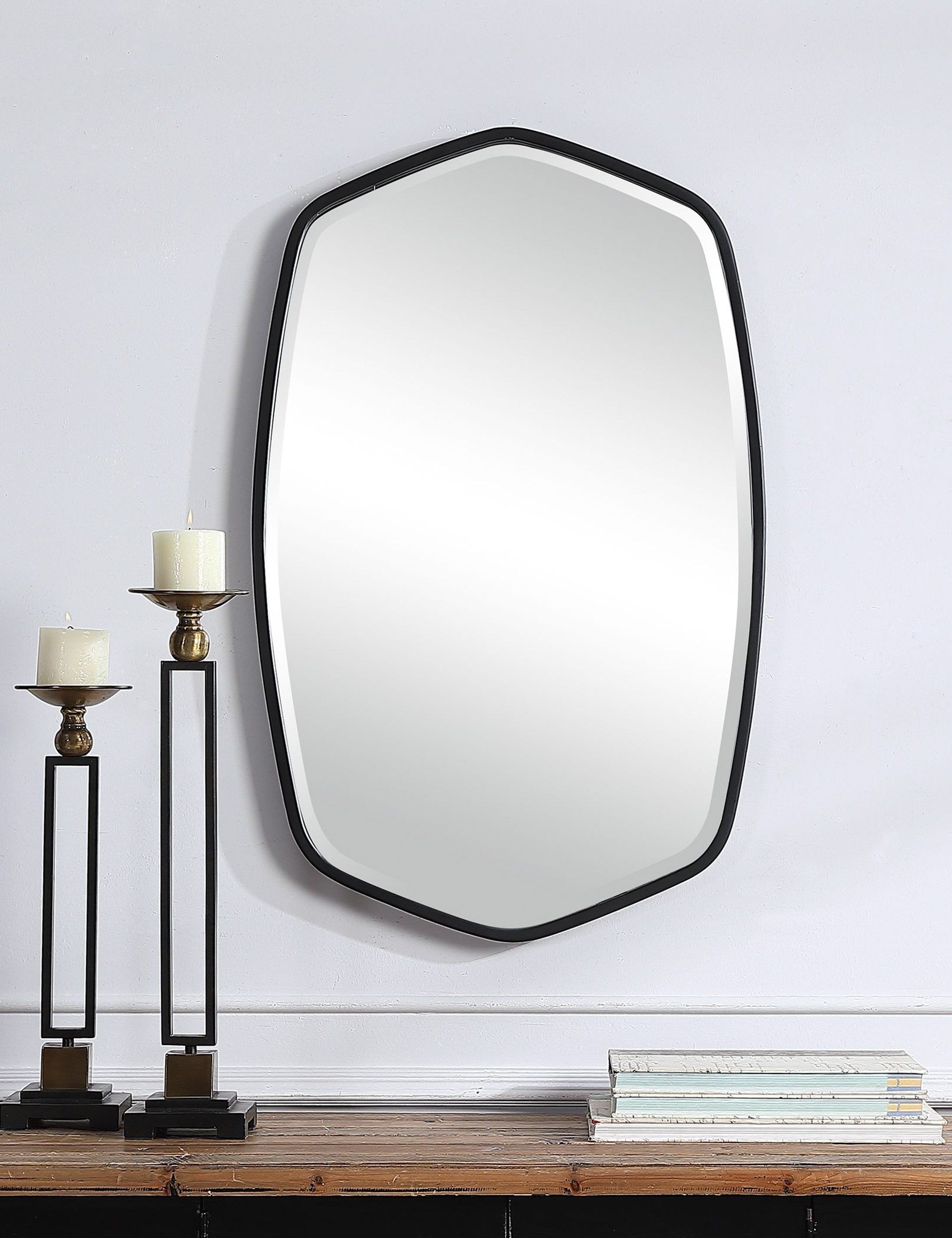 Contemporary Black Iron Rectangular Wall Mirror
