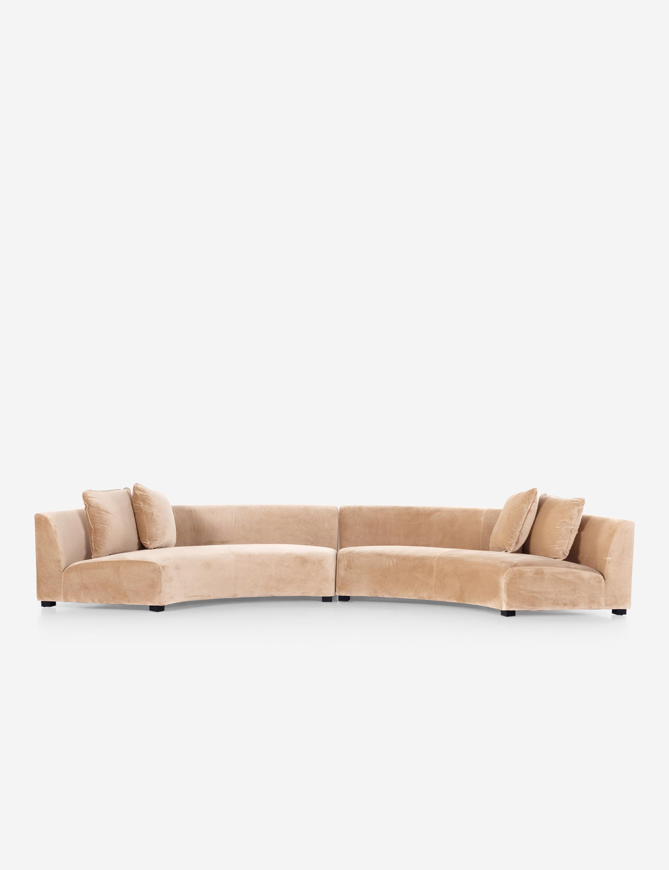 Camel Velvet Tufted Two Piece Rolled Arm Sectional Sofa