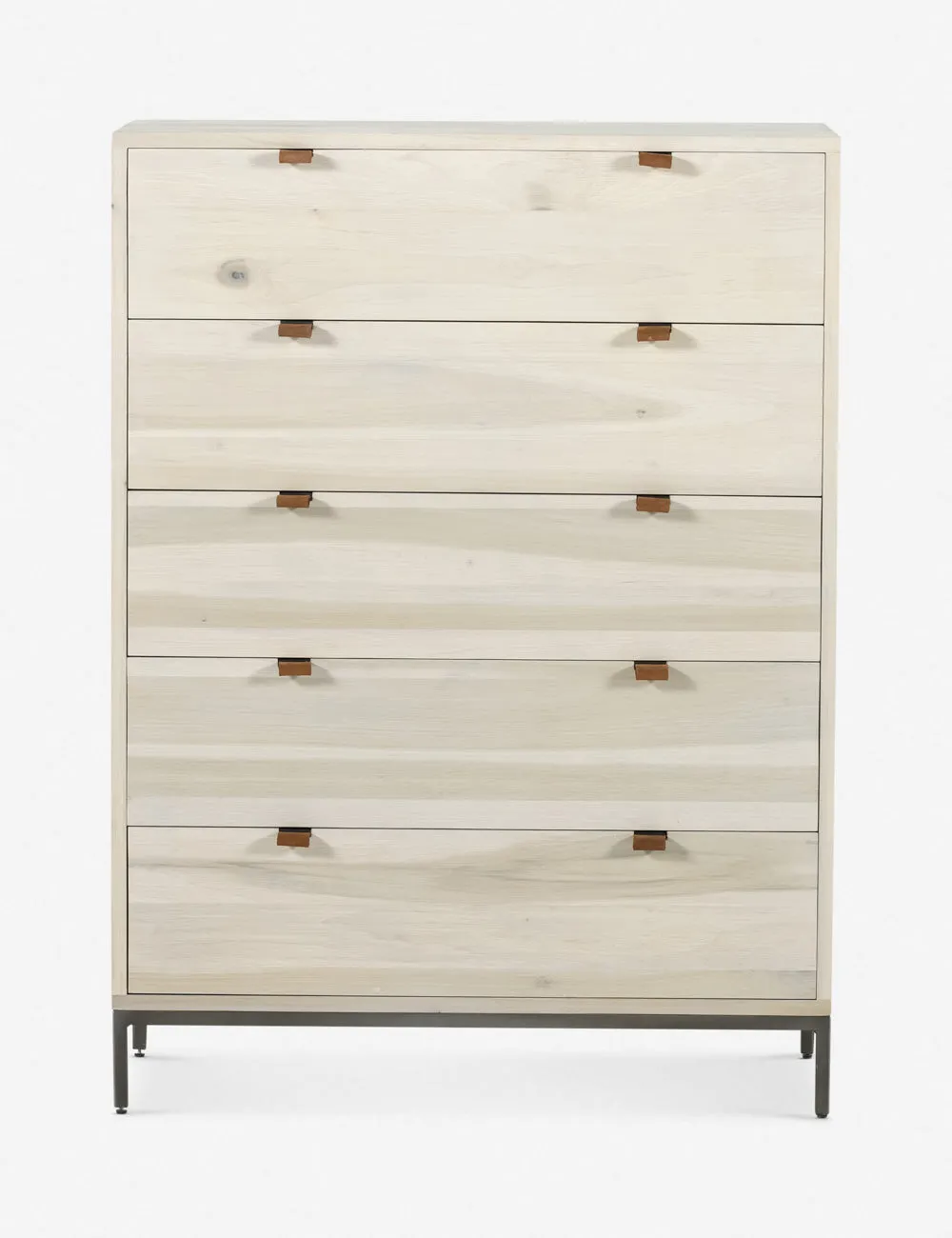 Dove Poplar Toffee Leather Mid-Century 5-Drawer Dresser