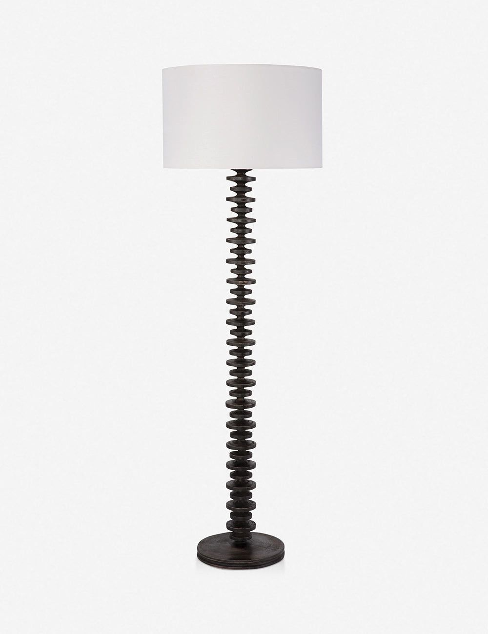 Ebony Birch Wood Fishbone Floor Lamp with Linen Shade