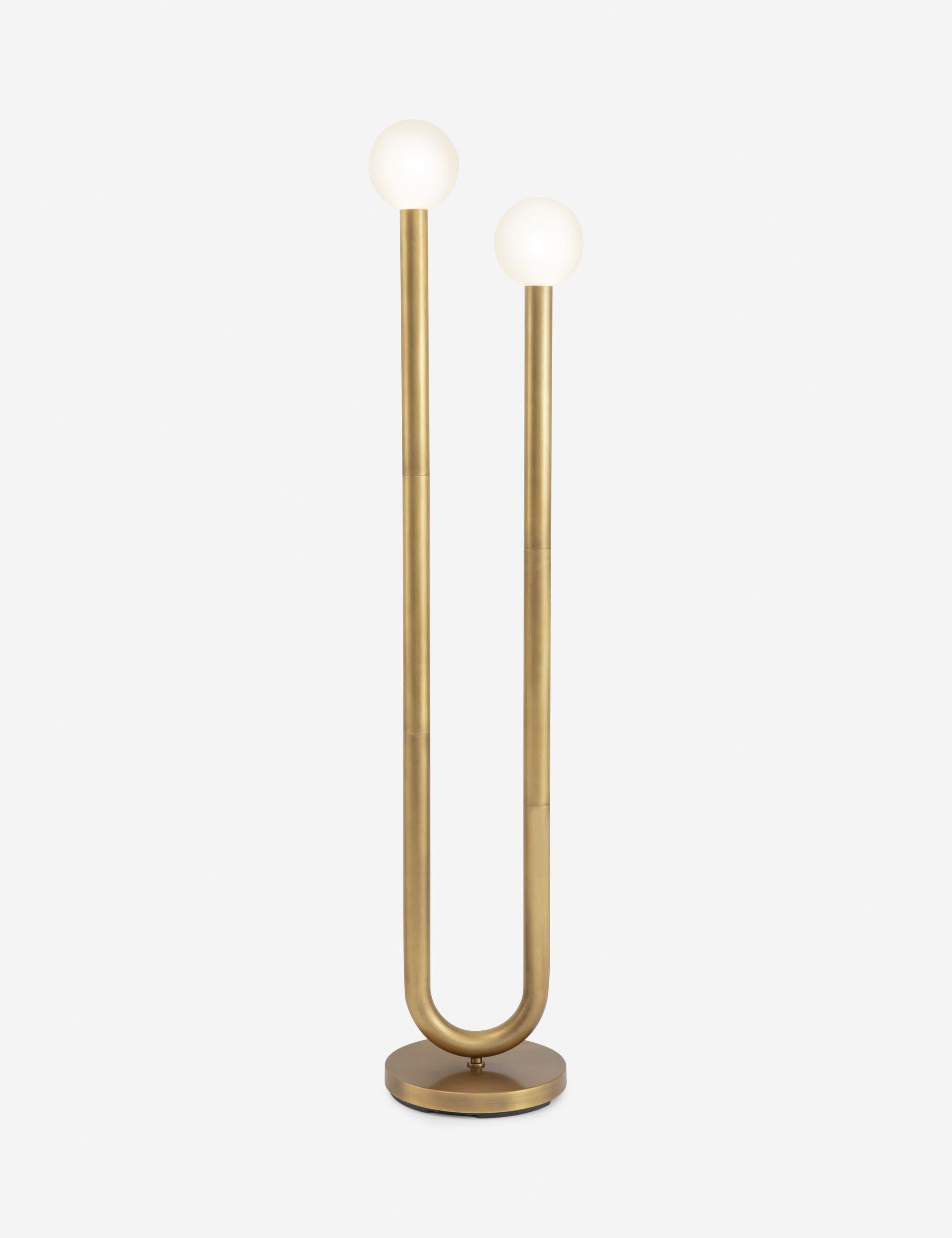 Happy Asymmetrical Natural Brass Floor Lamp with White Glass Globes