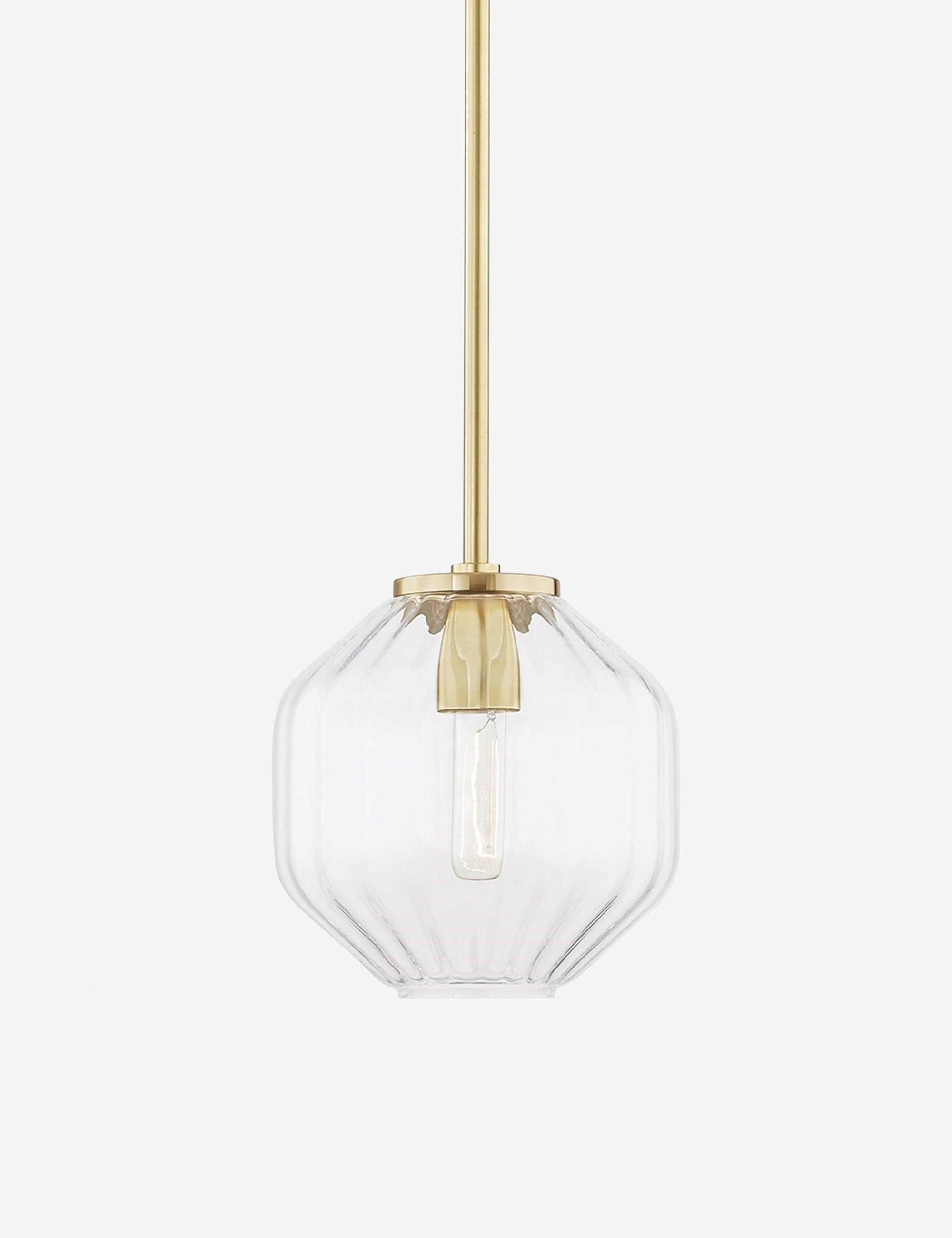 Aged Brass Globe Pendant Light with Pleated Clear Glass