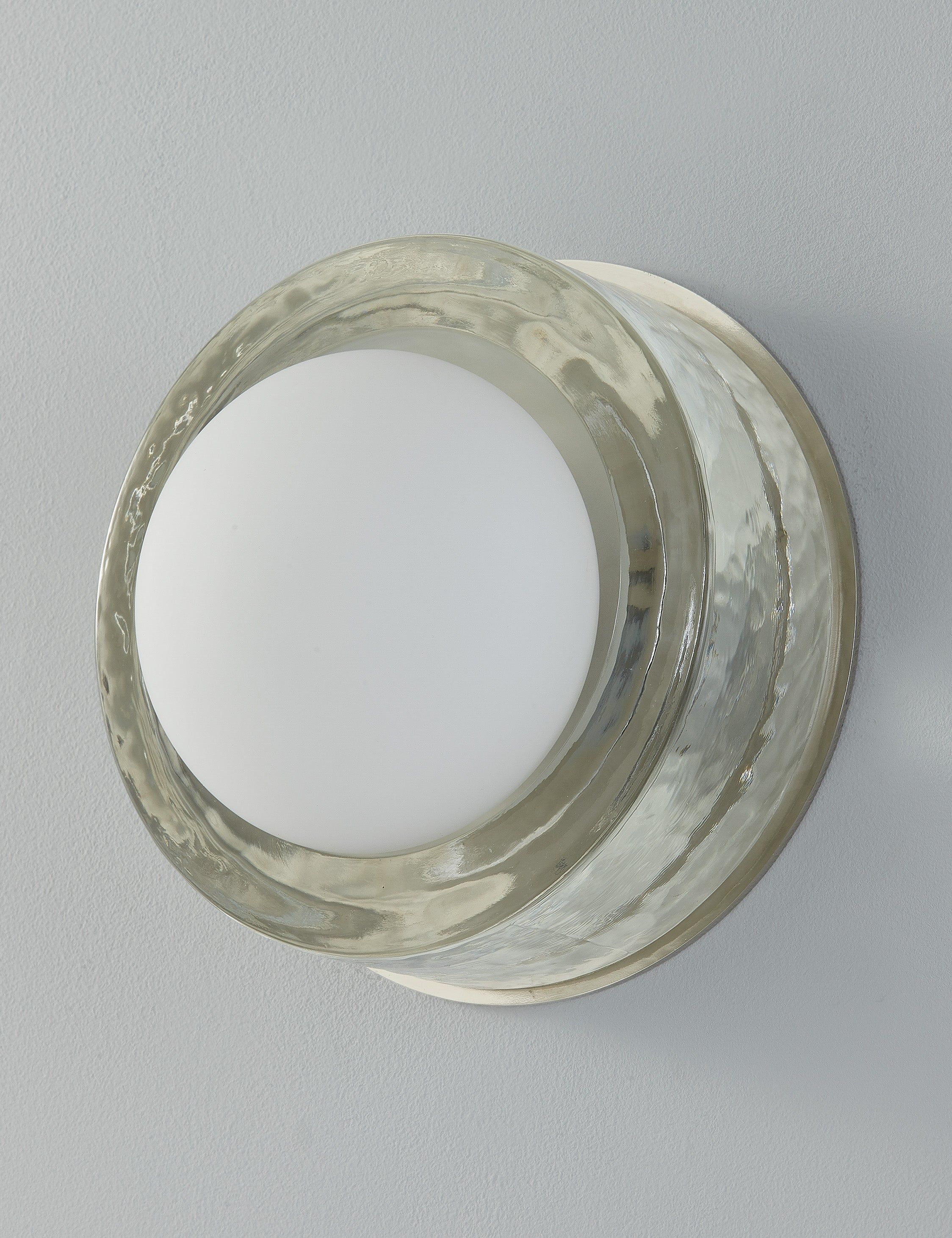 Polished Nickel Opal Glass Round Wall Sconce