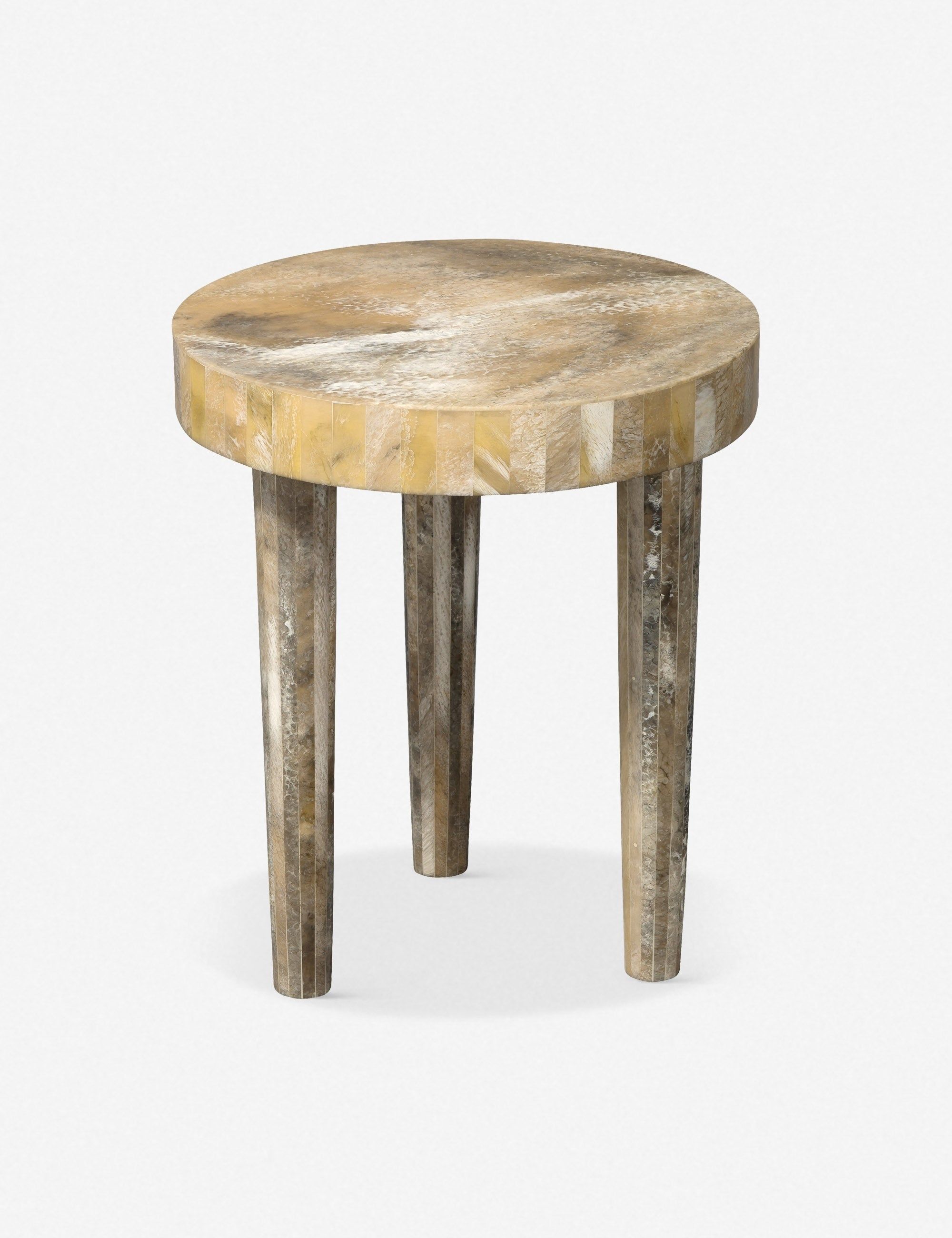 Swirled Cream Resin & Mango Wood Round Side Table