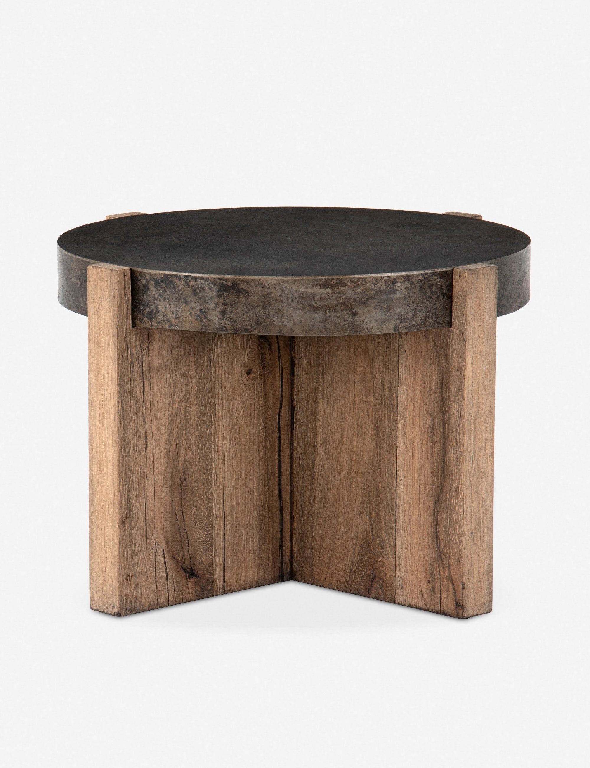 Round Black and Brown Wood Metal Side Table