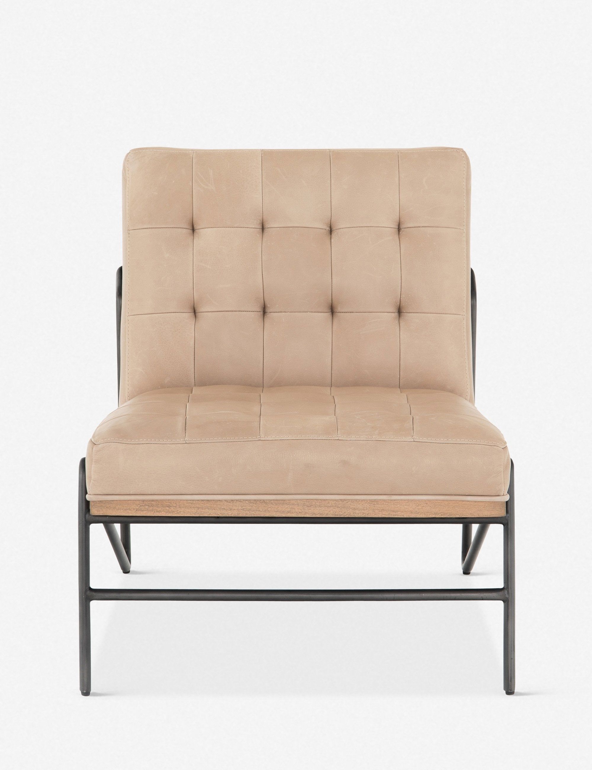 27'' Beige Burlap and Leather Slipper Accent Chair with Wood Frame