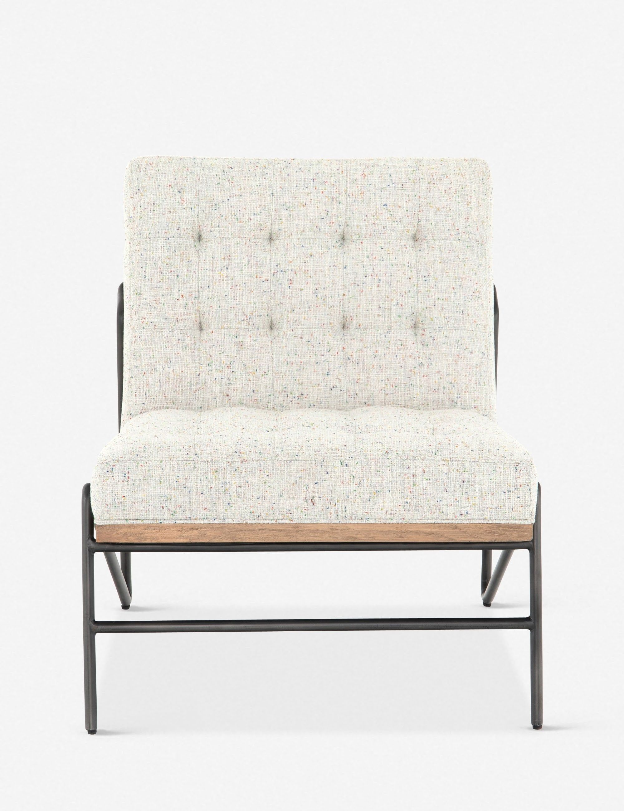 27'' White Leather & Wood Slipper Accent Chair with Neutral Fleck