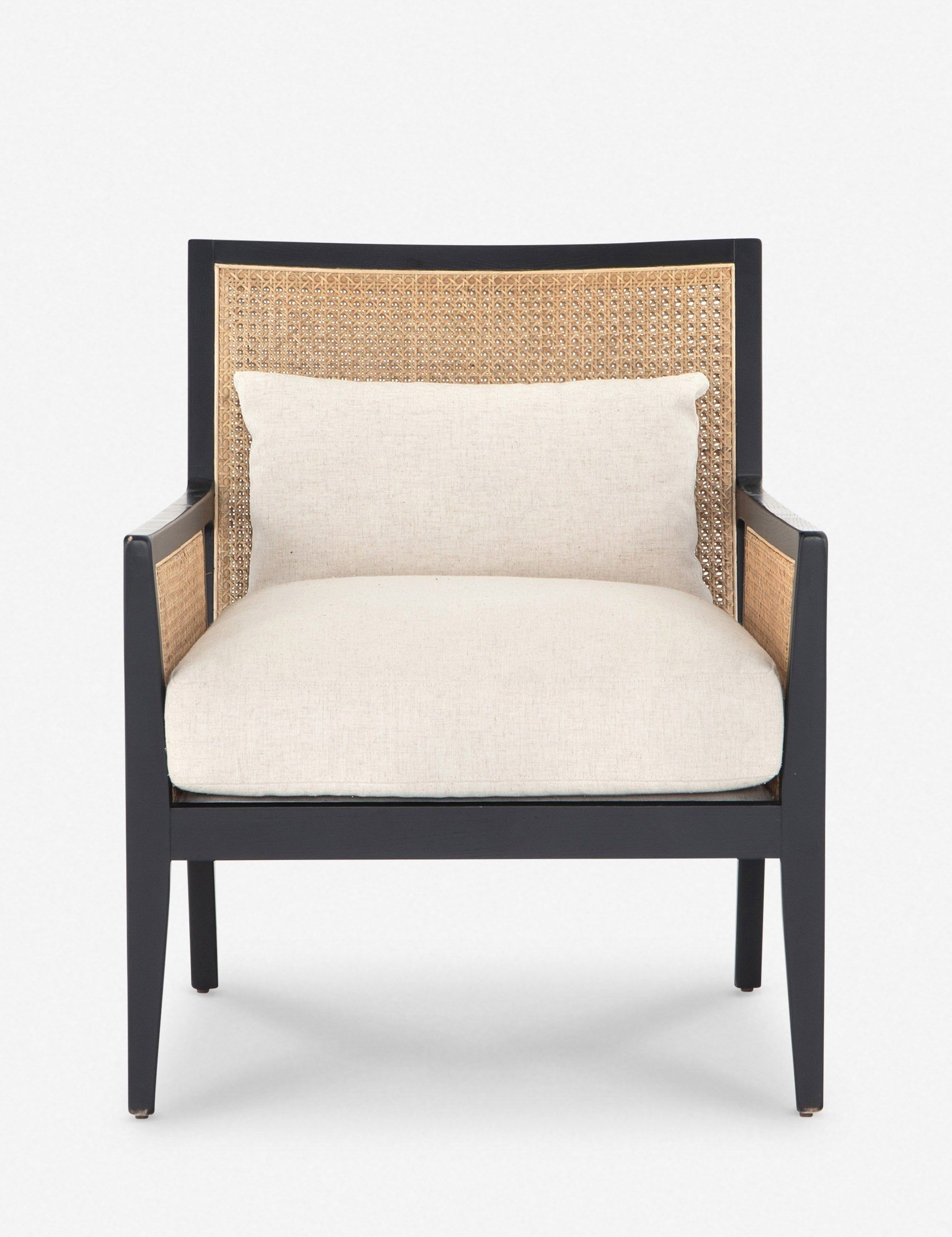 Ebony and Natural Cane Wood Accent Chair with Linen Cushion