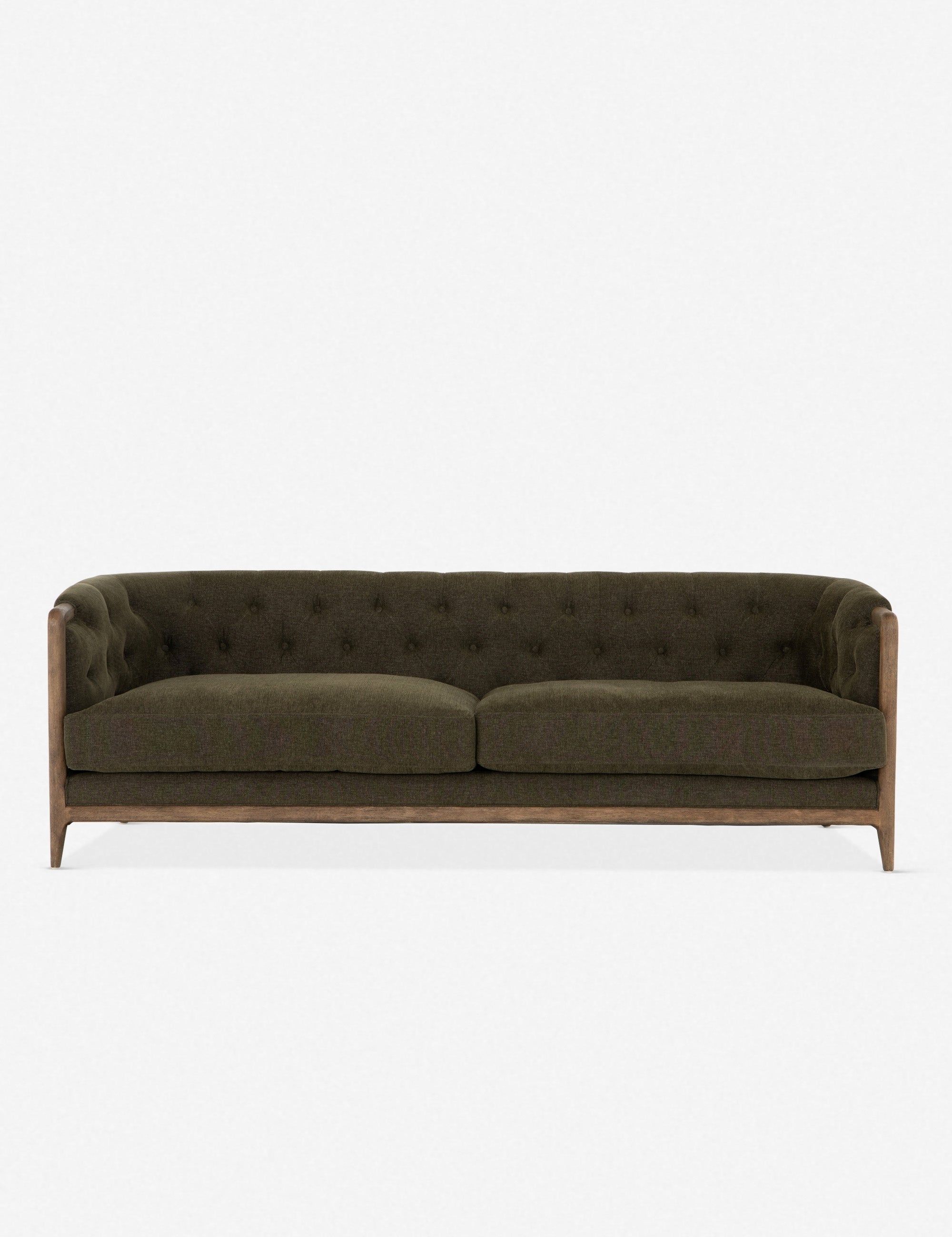 Parisian Charm Sutton Olive Tufted Sofa with Rolled Arms