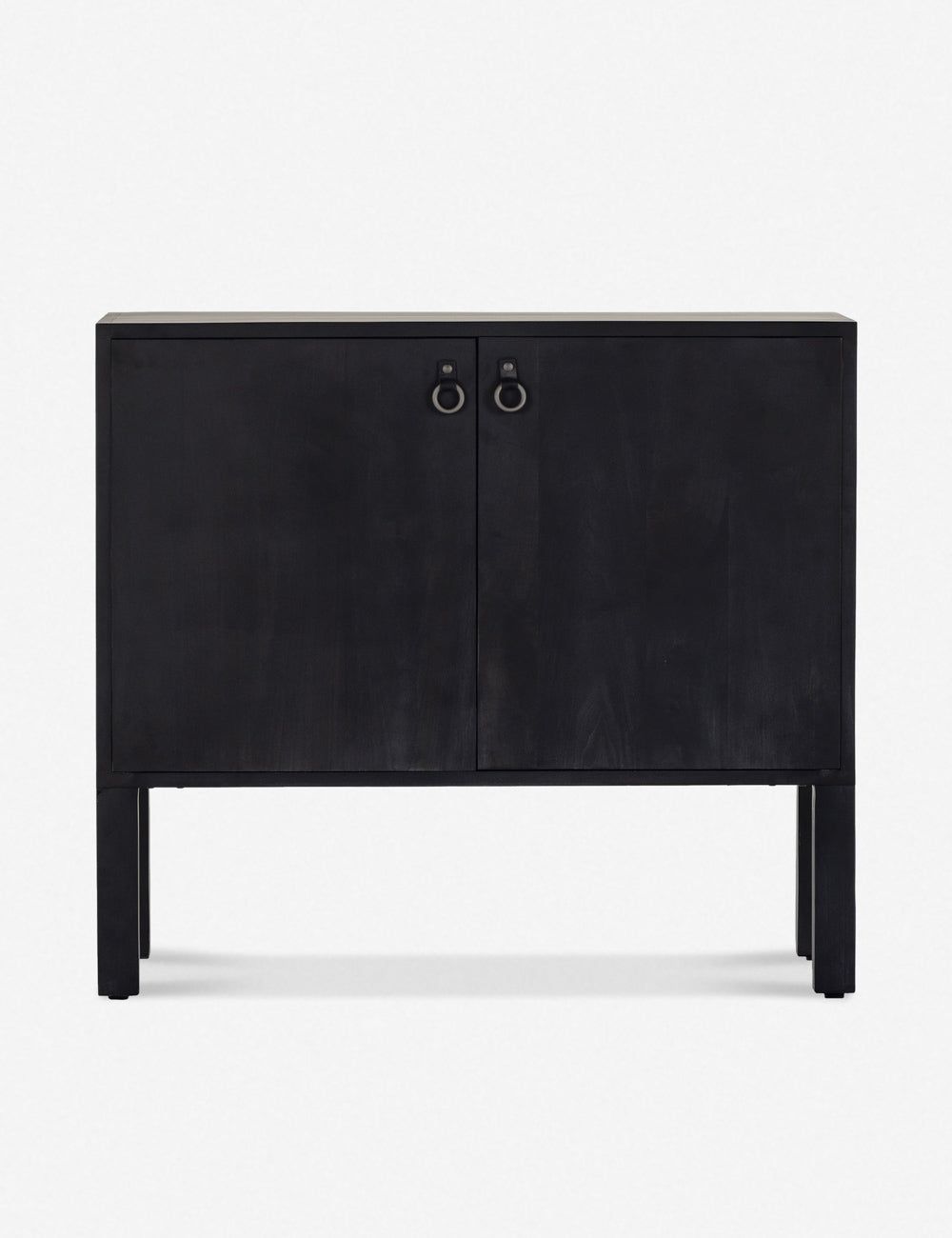 Modern Black Poplar Bar Cabinet with Leather Pulls