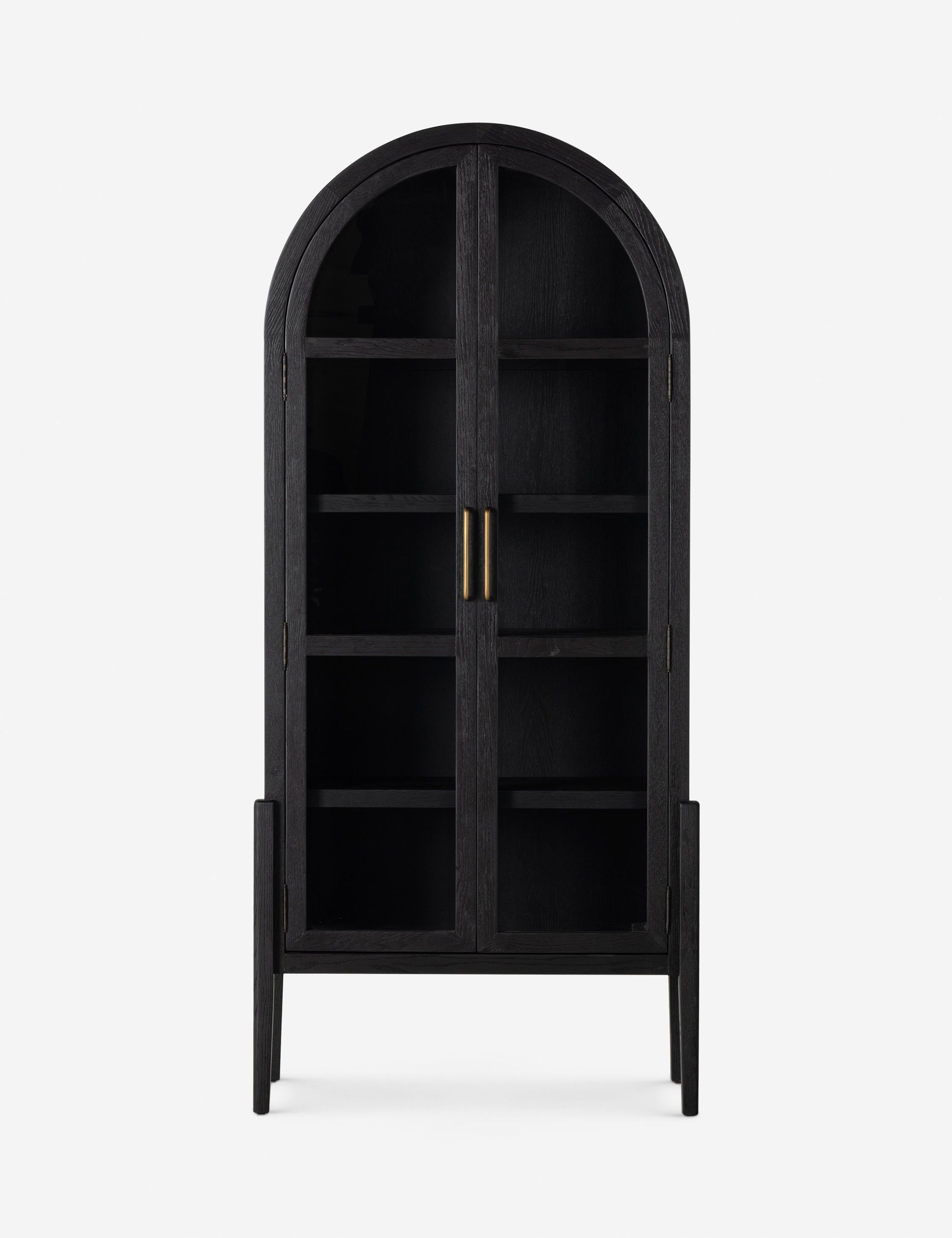 Contemporary Black Solid Oak Display Cabinet with Adjustable Shelving