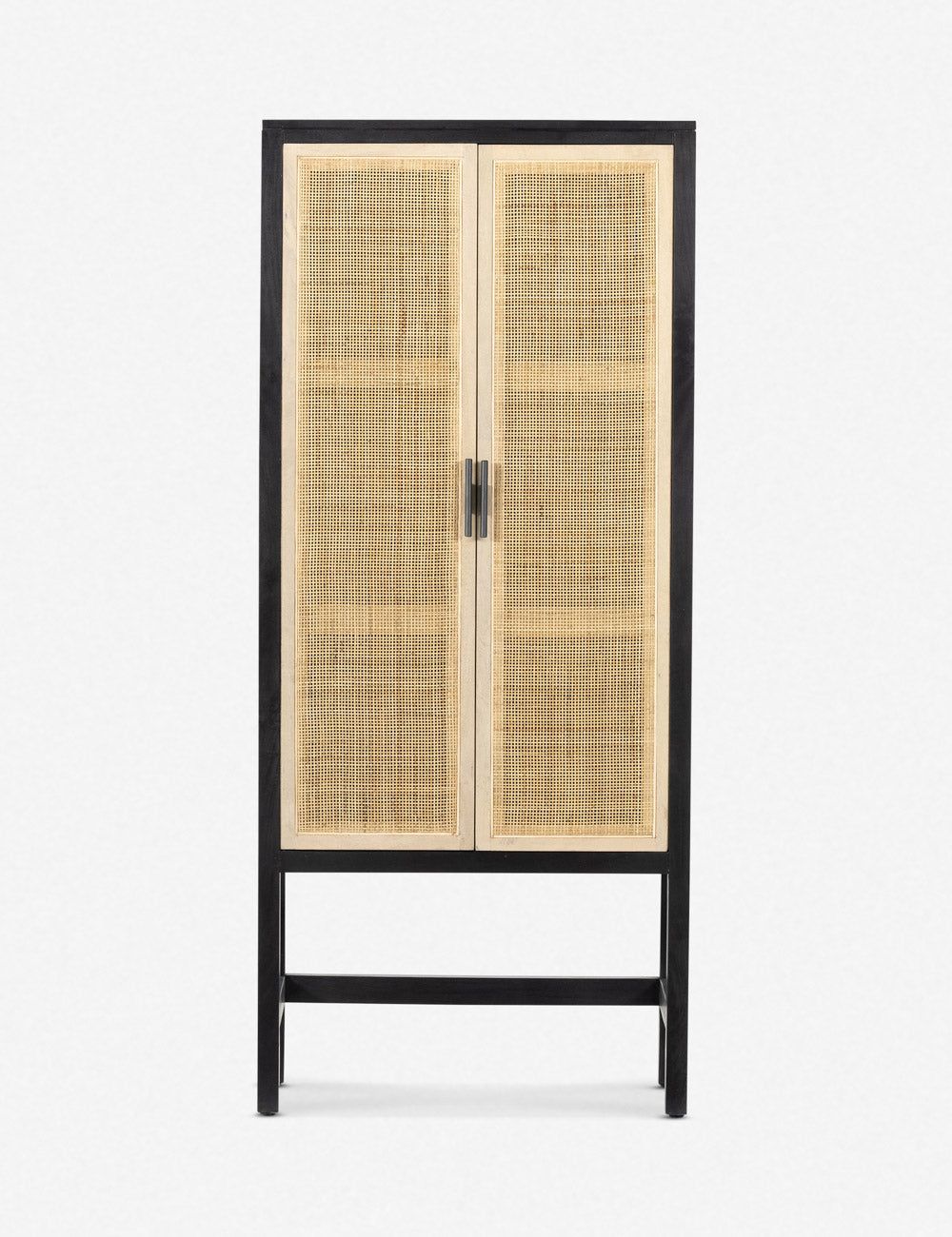 Black and Natural Woven Cane Narrow Office Cabinet