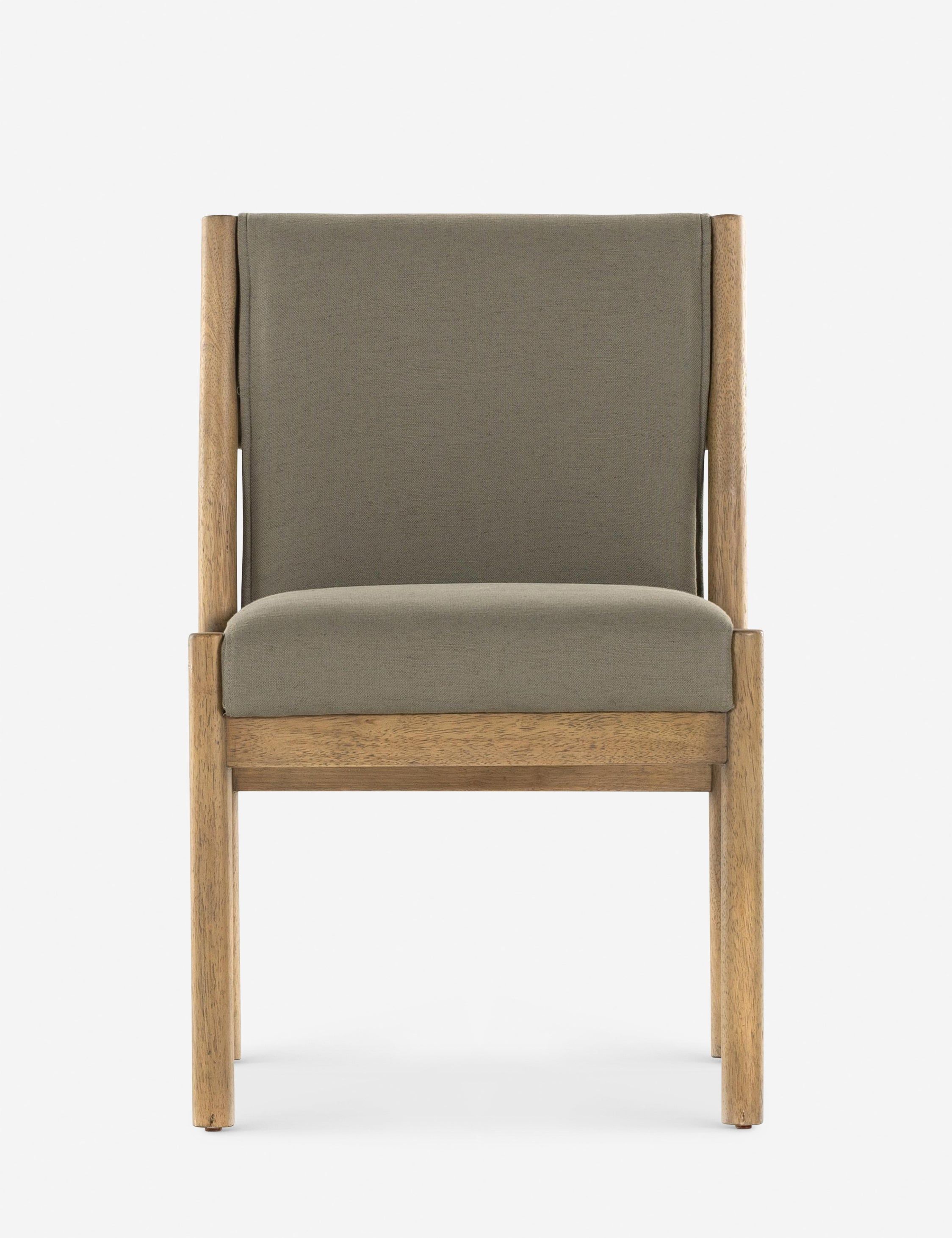 Olive Linen Upholstered Parsons Side Chair with Medium Wood Frame