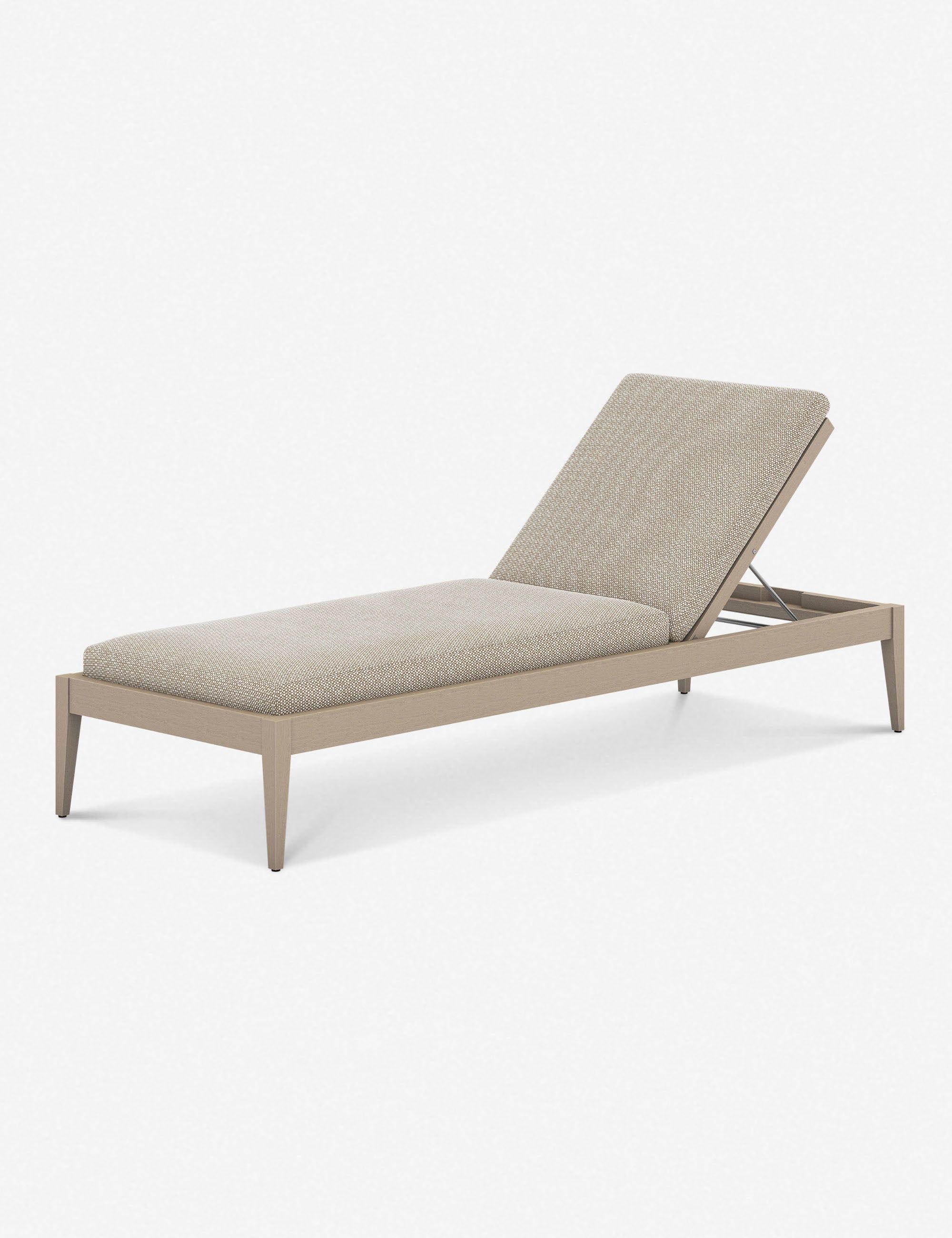Beige Teak Adjustable Outdoor Chaise Lounger with Cushions