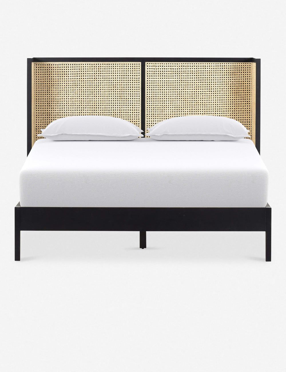 Contemporary King Panel Bed with Tufted Cane Headboard