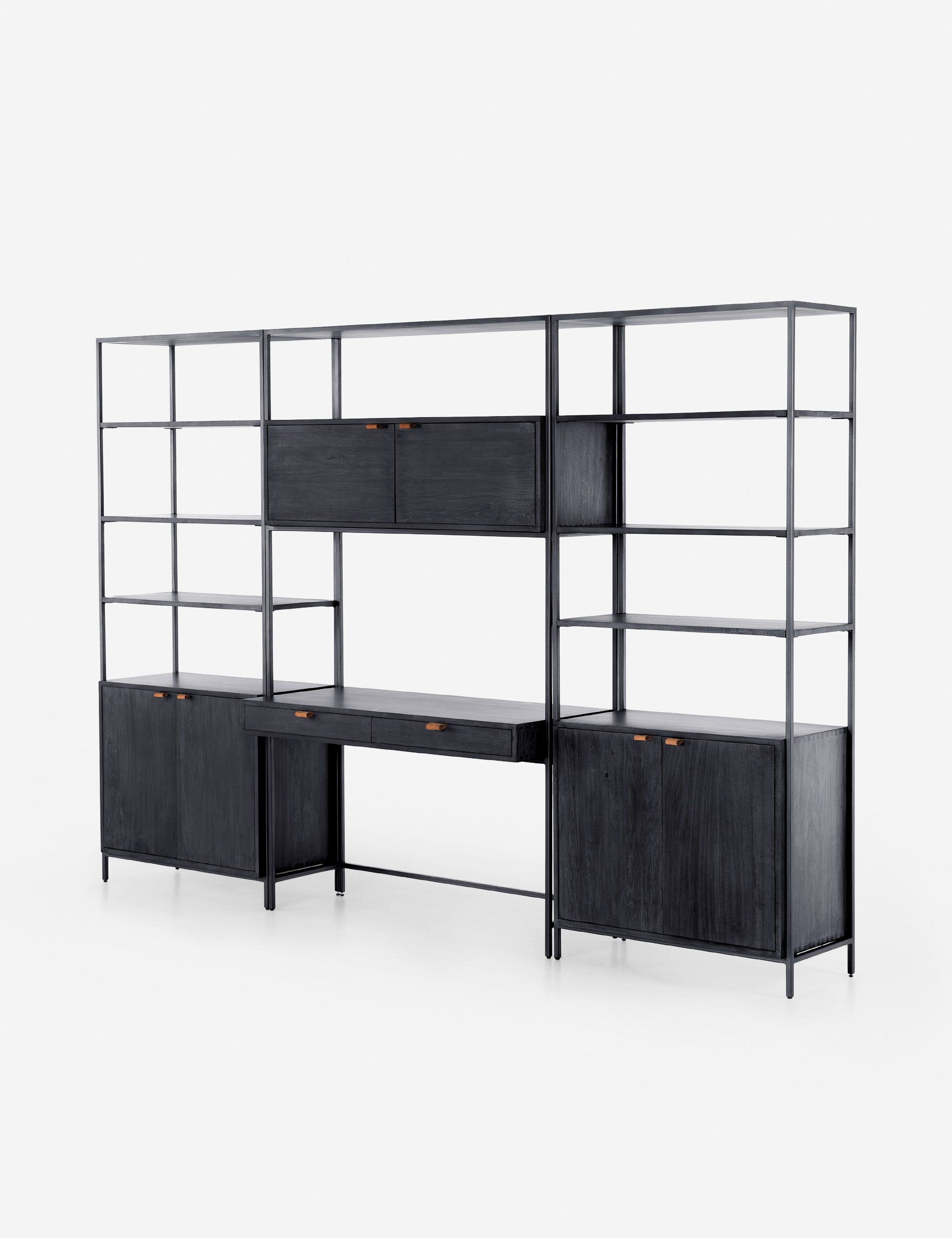 Contemporary Black Solid Wood Desk with Hutch & Dual Drawers