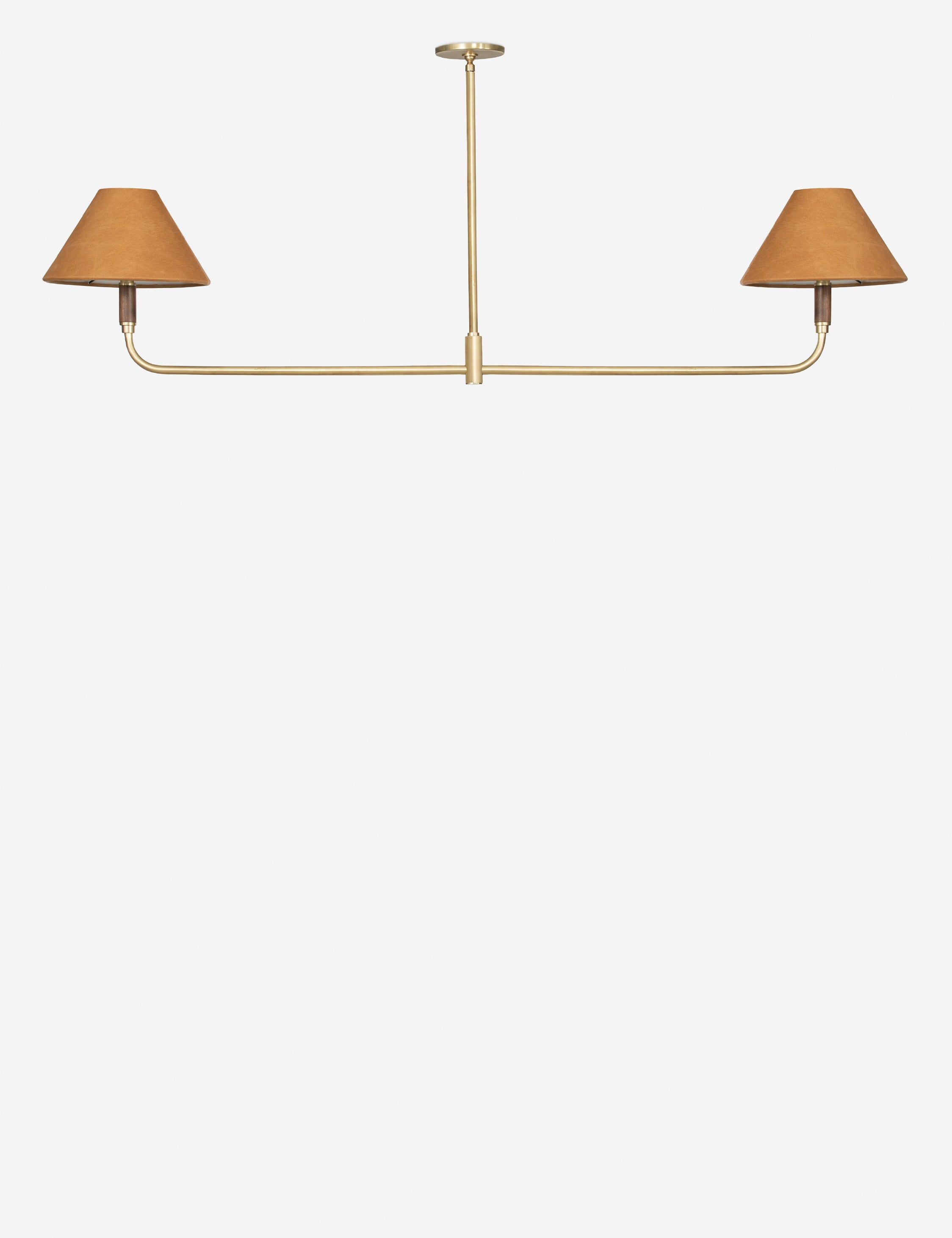 Cullen Aged Brass 2-Light LED Island Pendant with Walnut and Leather Accents