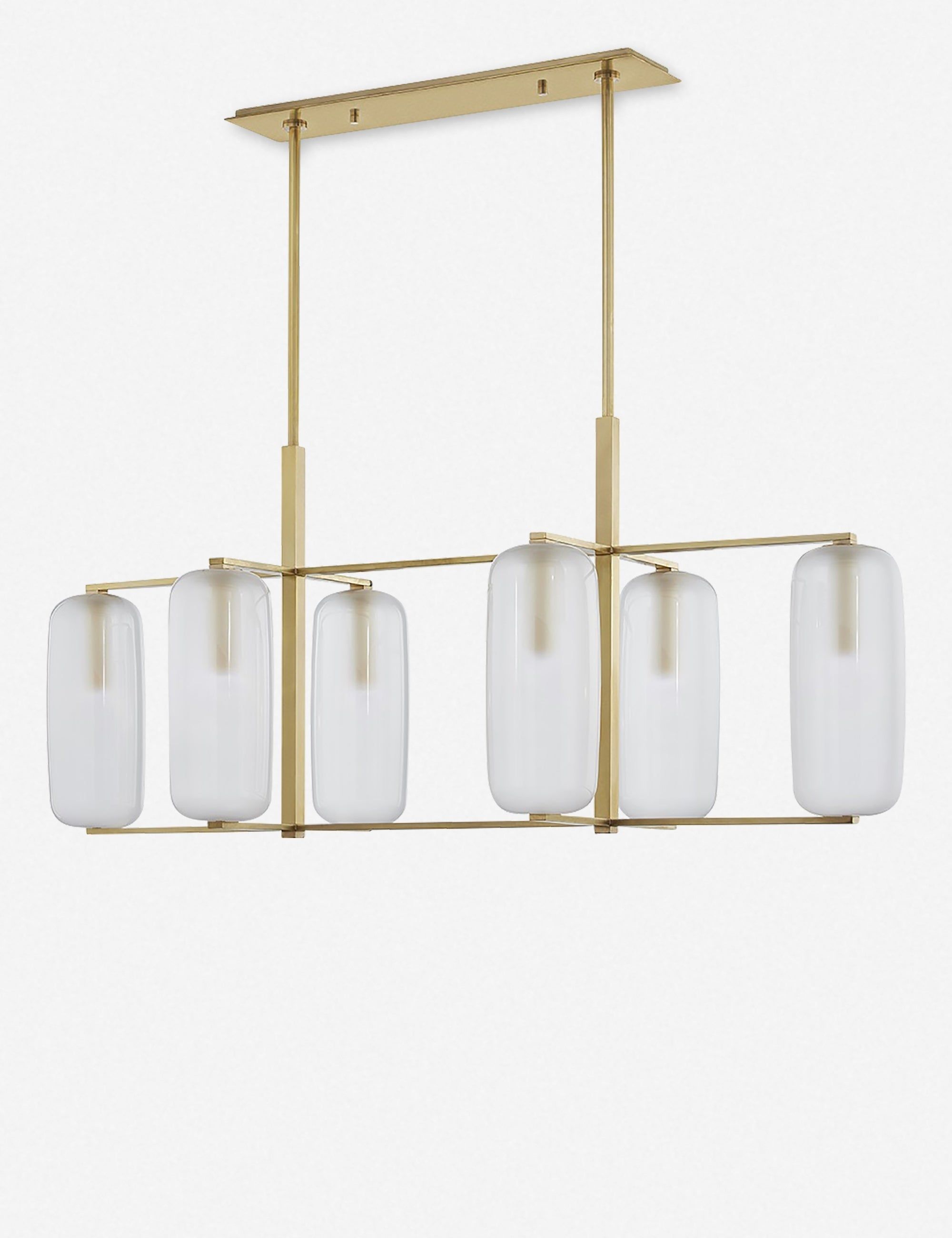 Aged Brass Capsule-Shaped 6-Light Chandelier with Etched Glass