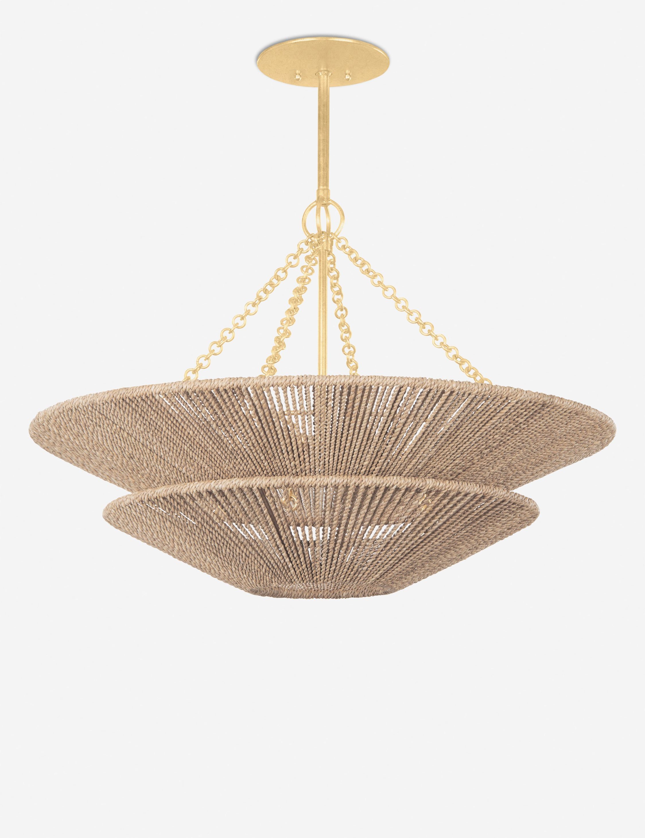 Natural Woven Rattan and Gold Leaf 30" Chandelier