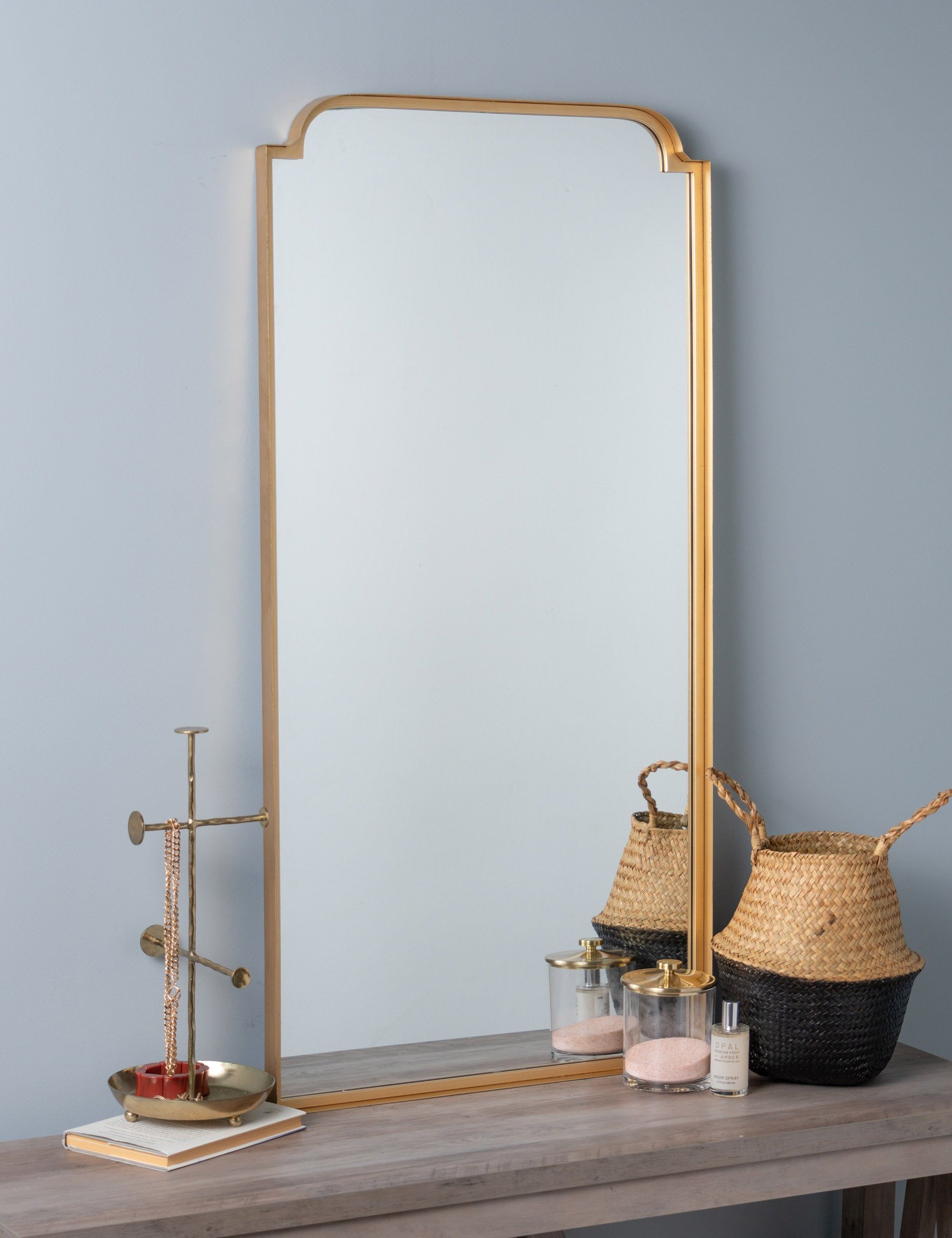 Rectangular Gold Framed Wood Floor Mirror