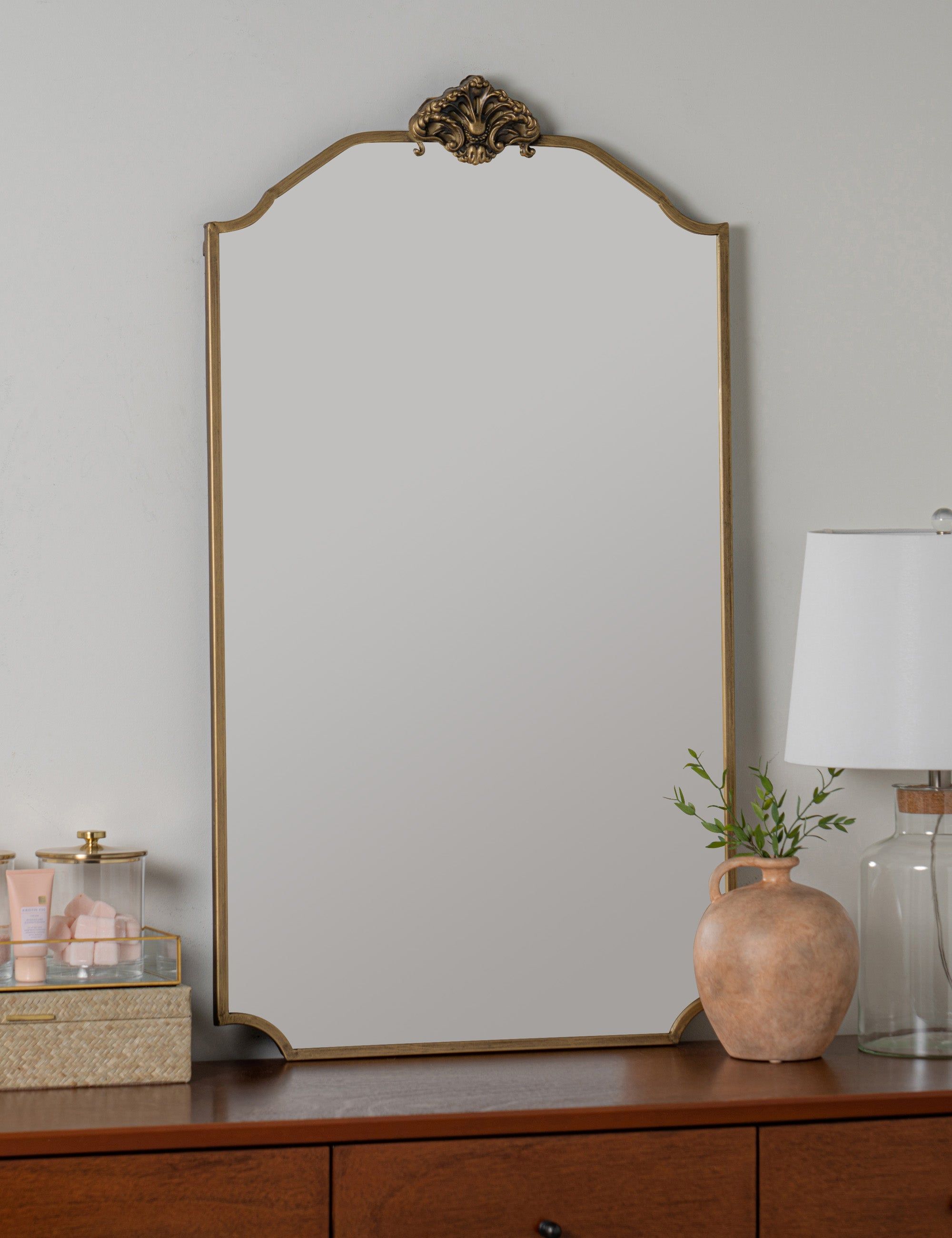 Regal Symmetry Antique Gold Wood Rectangular Wall Mirror