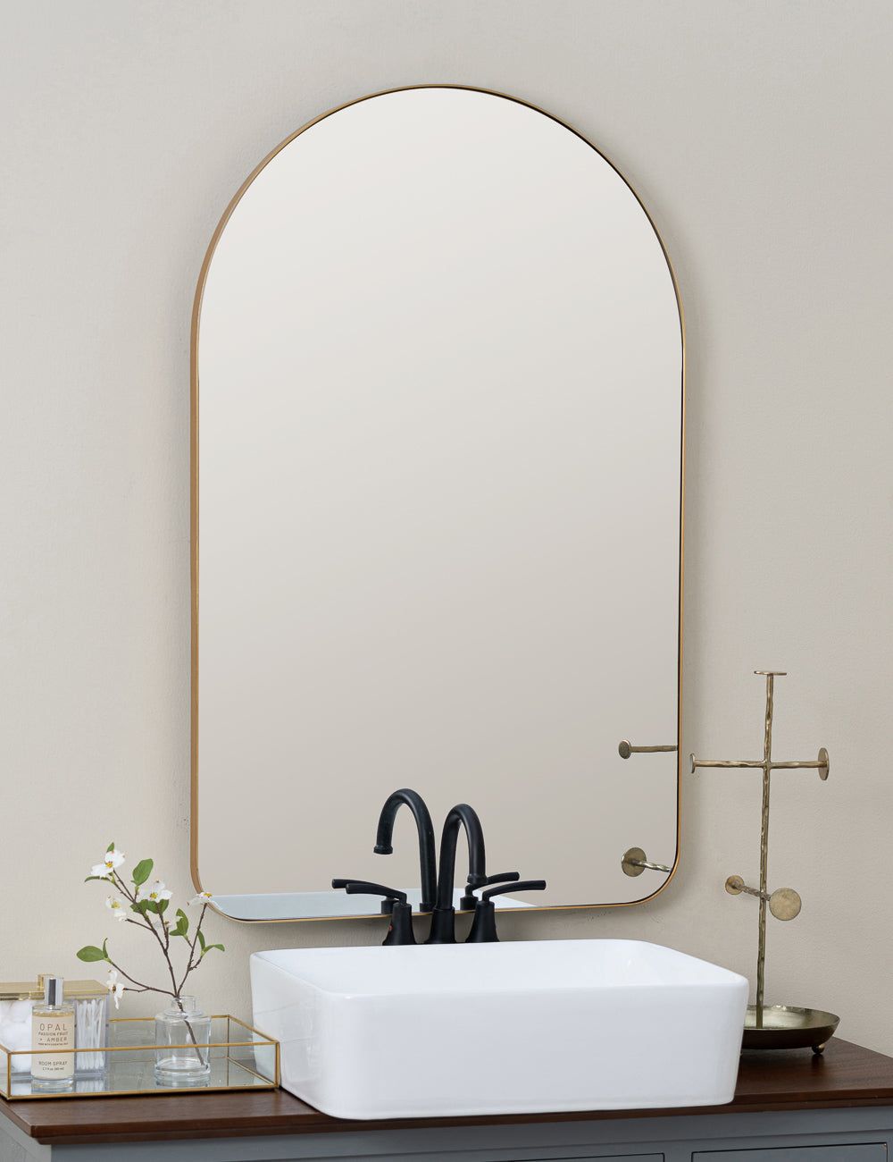 Gold Arched Wall Mirror with Thin Frame