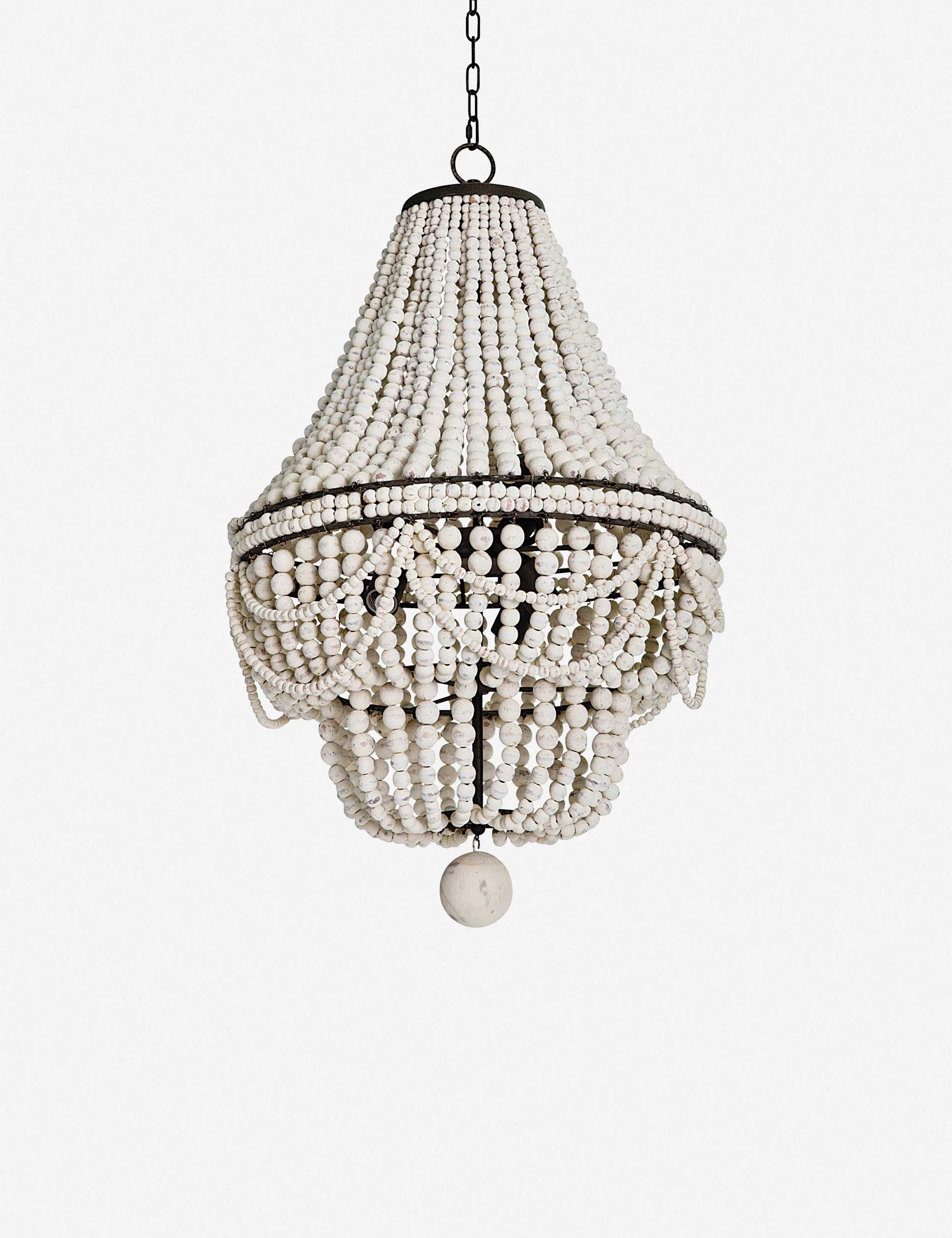 Malibu Weathered White Beaded 6-Light Chandelier