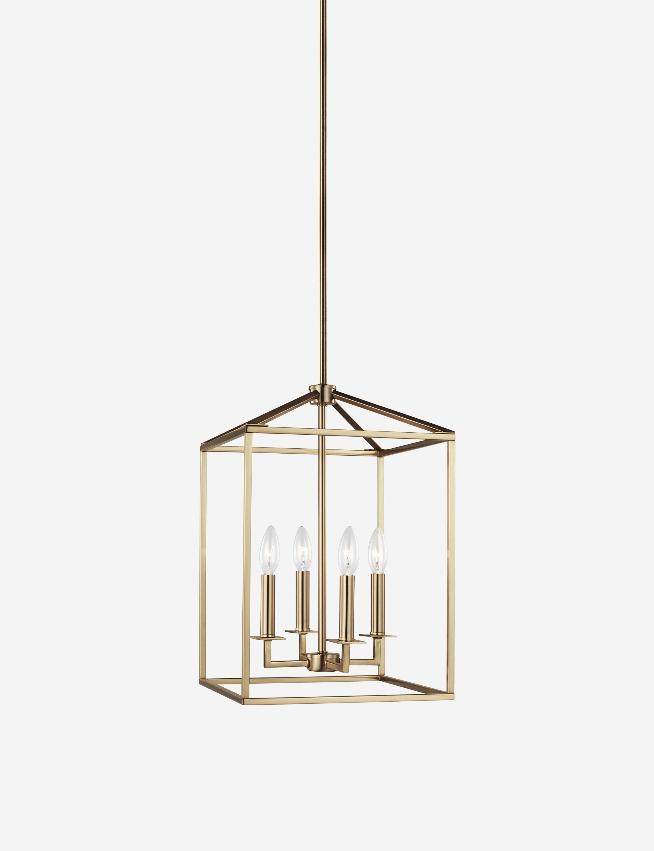 Satin Brass Transitional 4-Light Island Pendant with Clear Silver Wire