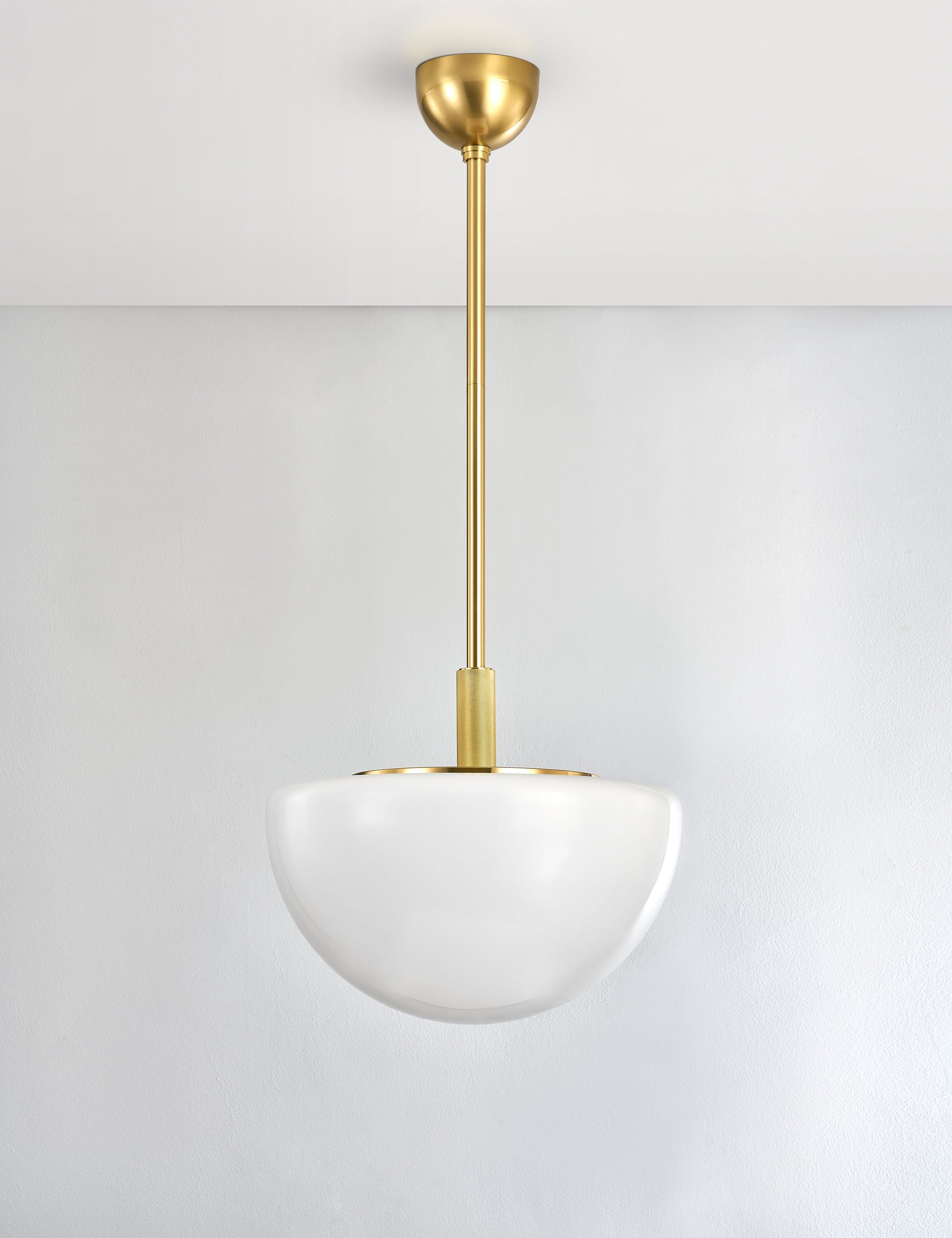 Aged Brass 1-Light Bowl Pendant with White Glass Shade