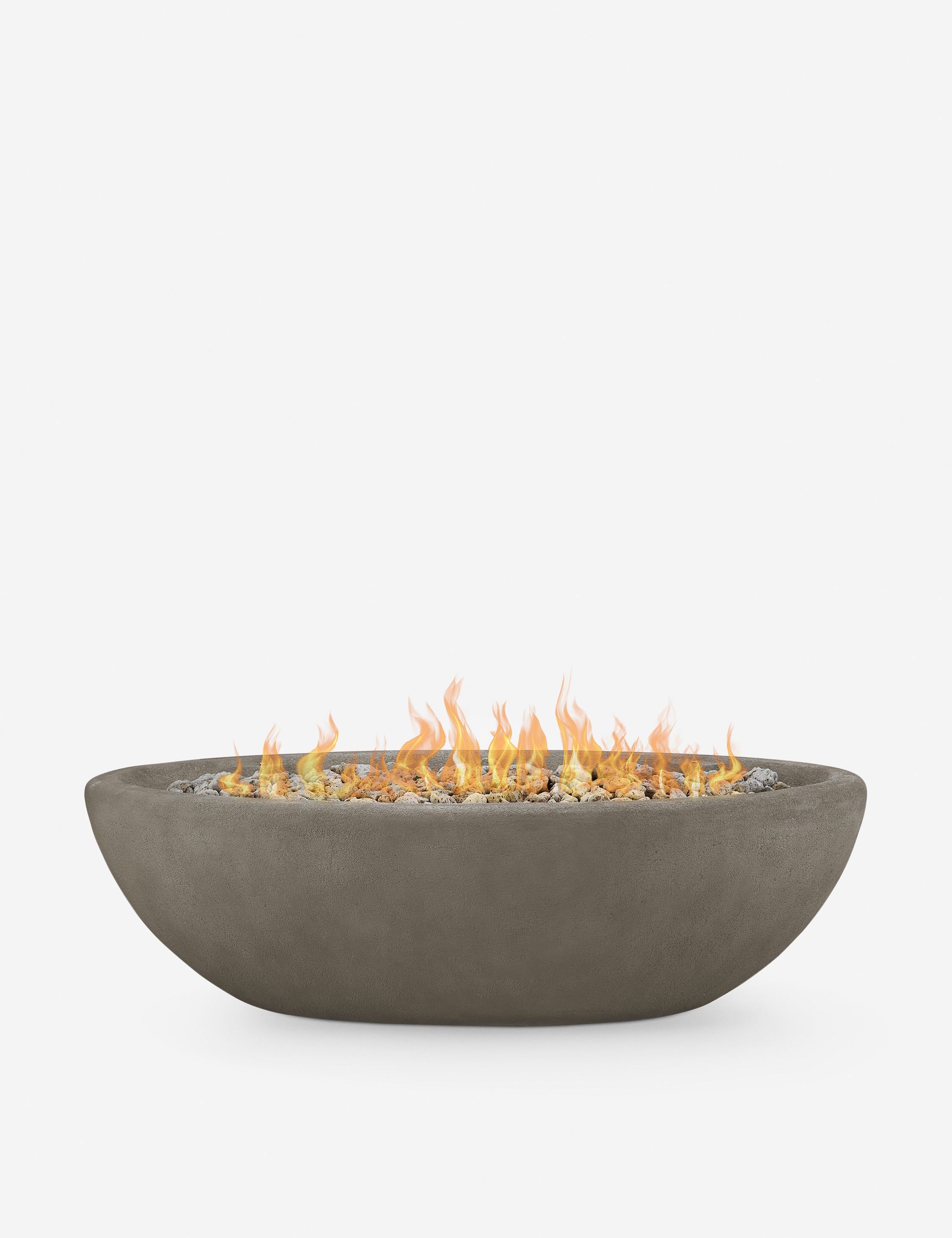 Large Oval Gray Concrete Gas Fire Pit