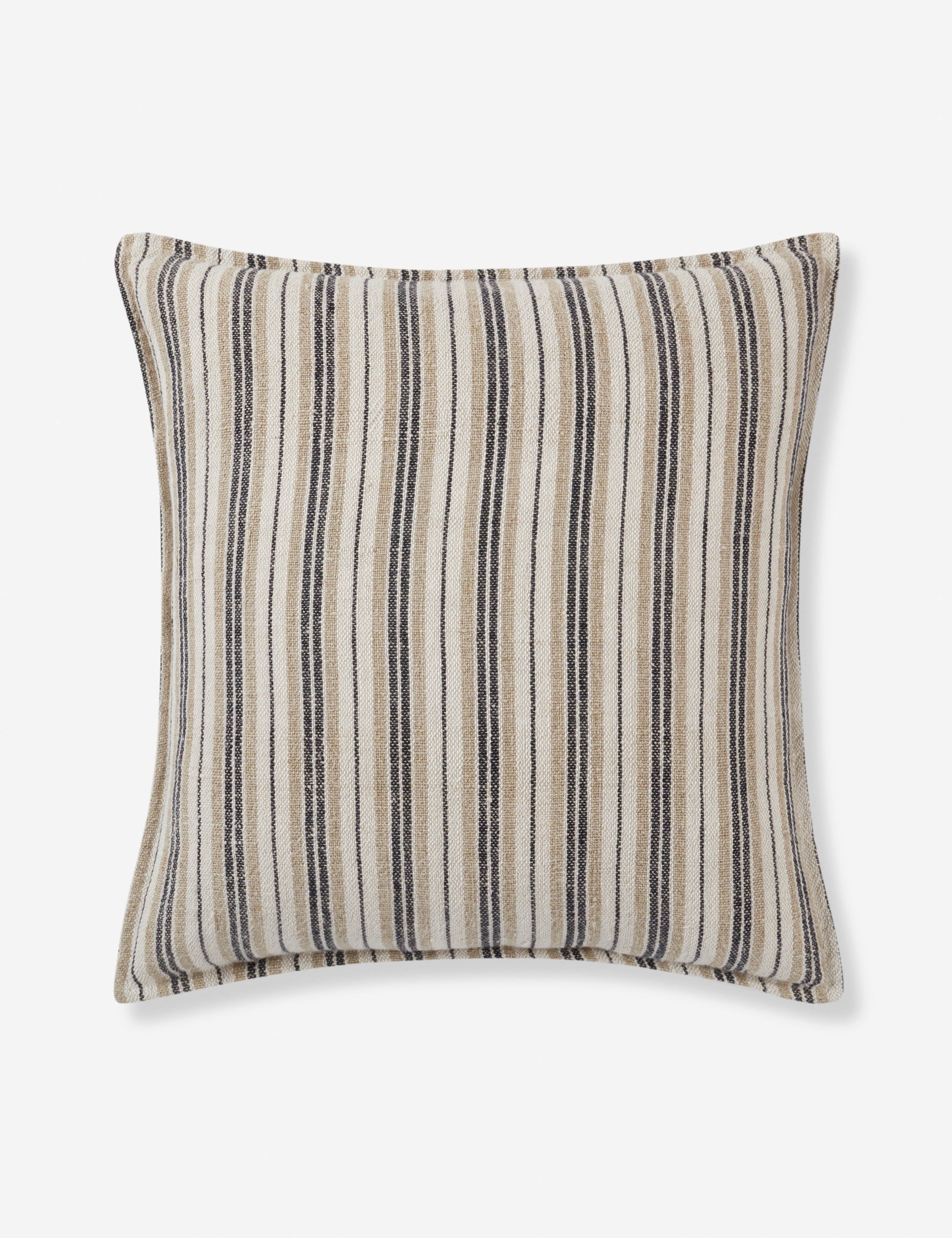 20" Brown and Cream Linen Striped Square Pillow