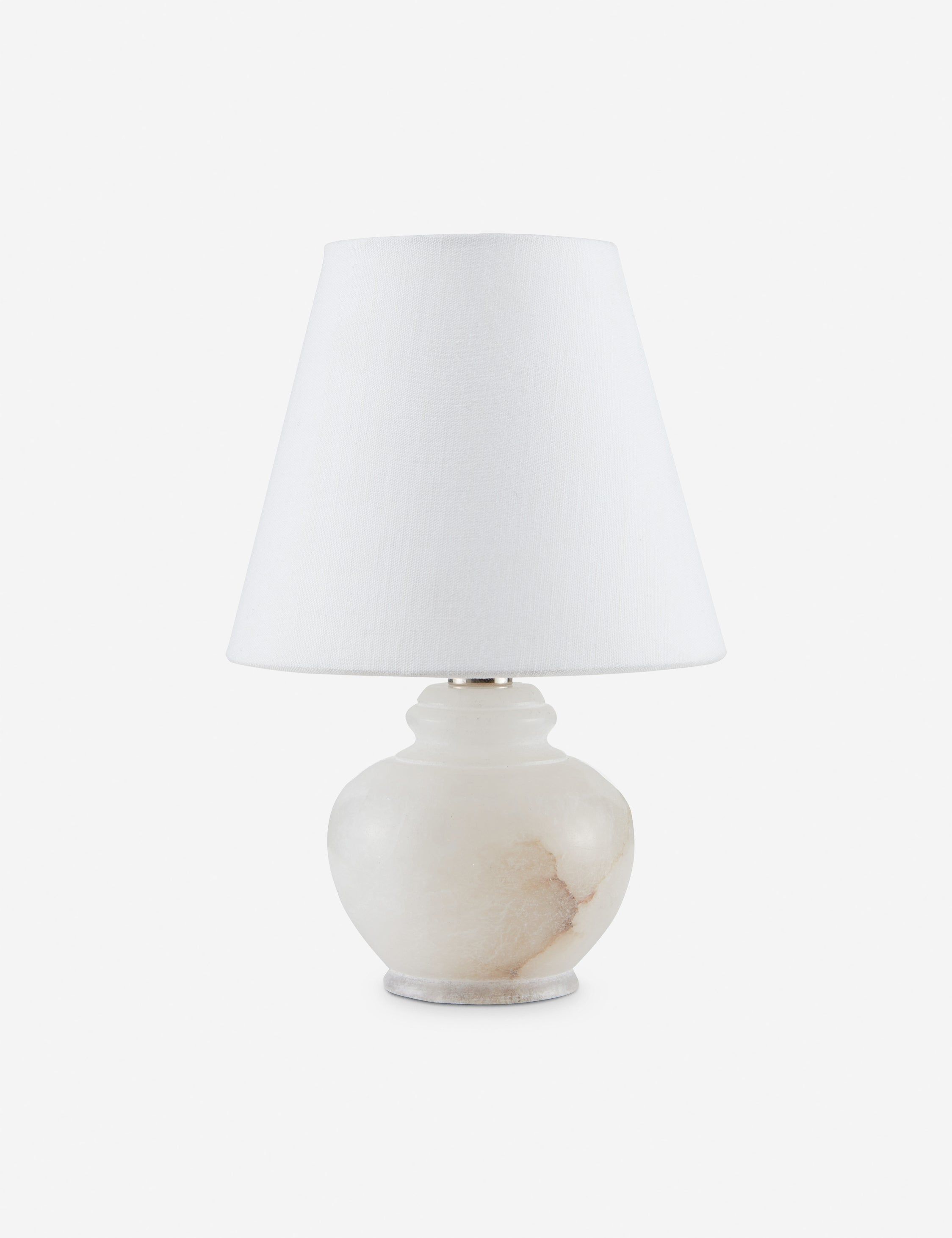White Alabaster Mini Table Lamp with Linen Shade